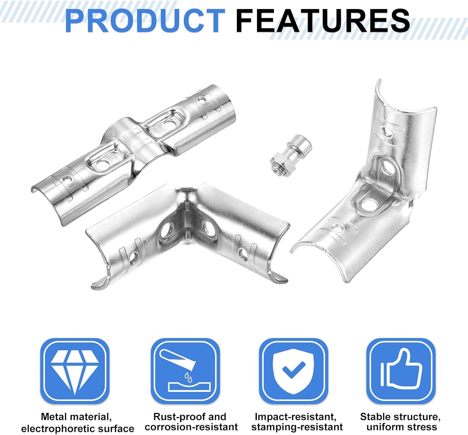 uxcell 4 Sets End Rail Clamps, 1-1/8 Inch Pipe Clamp Fitting Chain Link Fence Clamp Fit for 1 1/8" (28mm) OD Pipe with Screw and Nuts, Silver,(Total Size: 131 x 80mm)