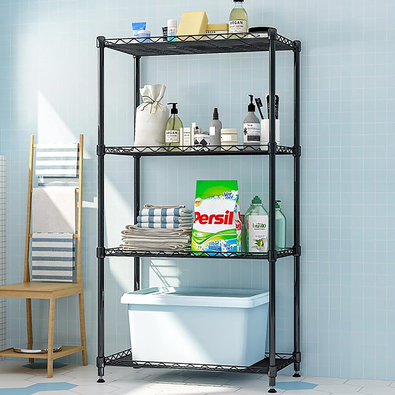Hlyluoyi 4-Shelf Shelving Unit, Heavy Duty Wire Shelving (184 lbs Loading Capacity per Shelf) Metal Shelves with Leveling Feet Storage Rack for Garage Kitchen Pantry Black (22.3Lx13.8Wx47.2H) : Tools & Home Improvement