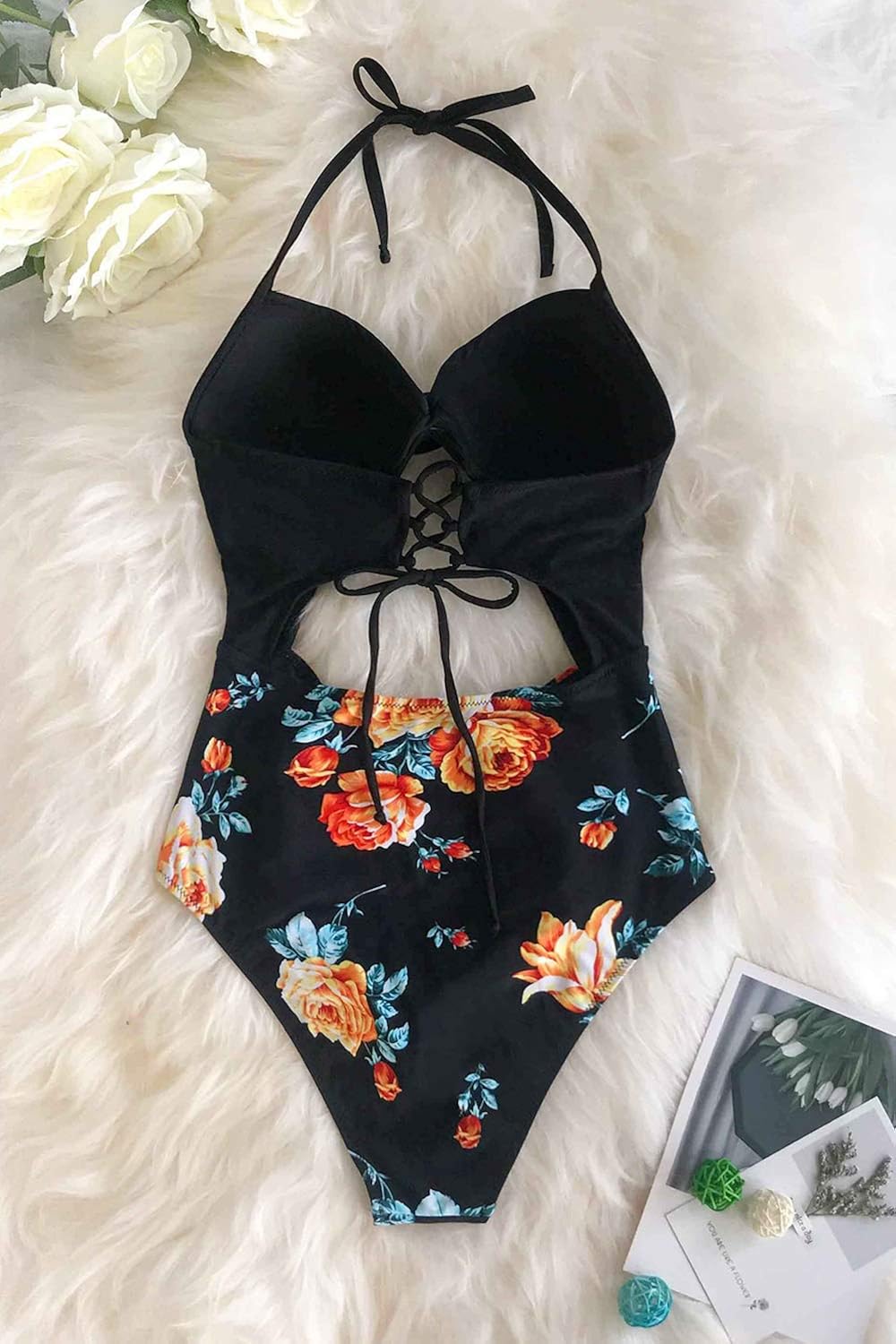 CUPSHE Women's One Piece Swimsuit Cutout Halter Lace Up Twist Bathing Suit at  Women’s Clothing store