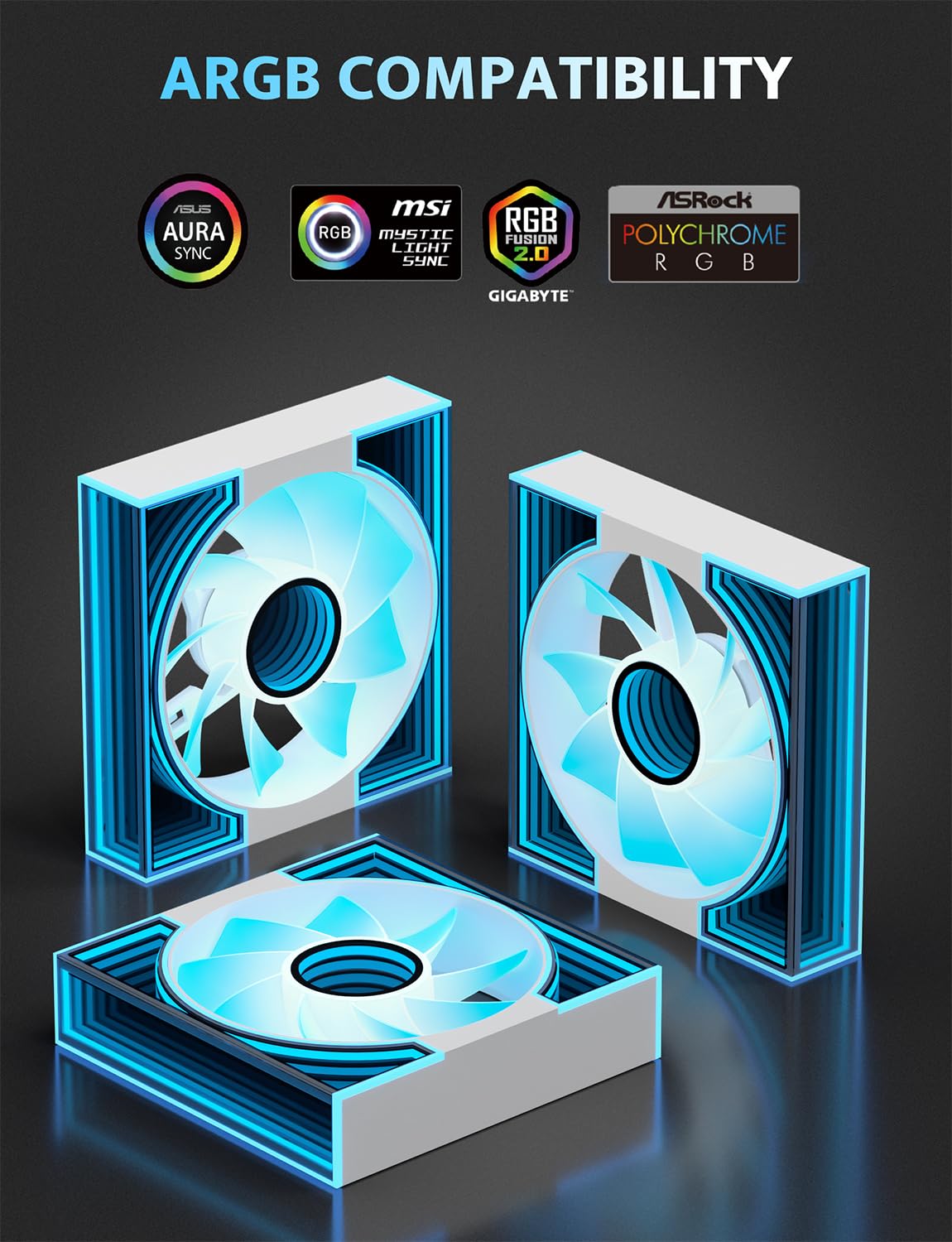 darkFlash Confezione da 3 ventole per case PC da 120 mm, PWM ARGB Sync, ventole di raffreddamento indirizzabili RGB per case del computer e flusso d'aria elevato (DM8, bianco)