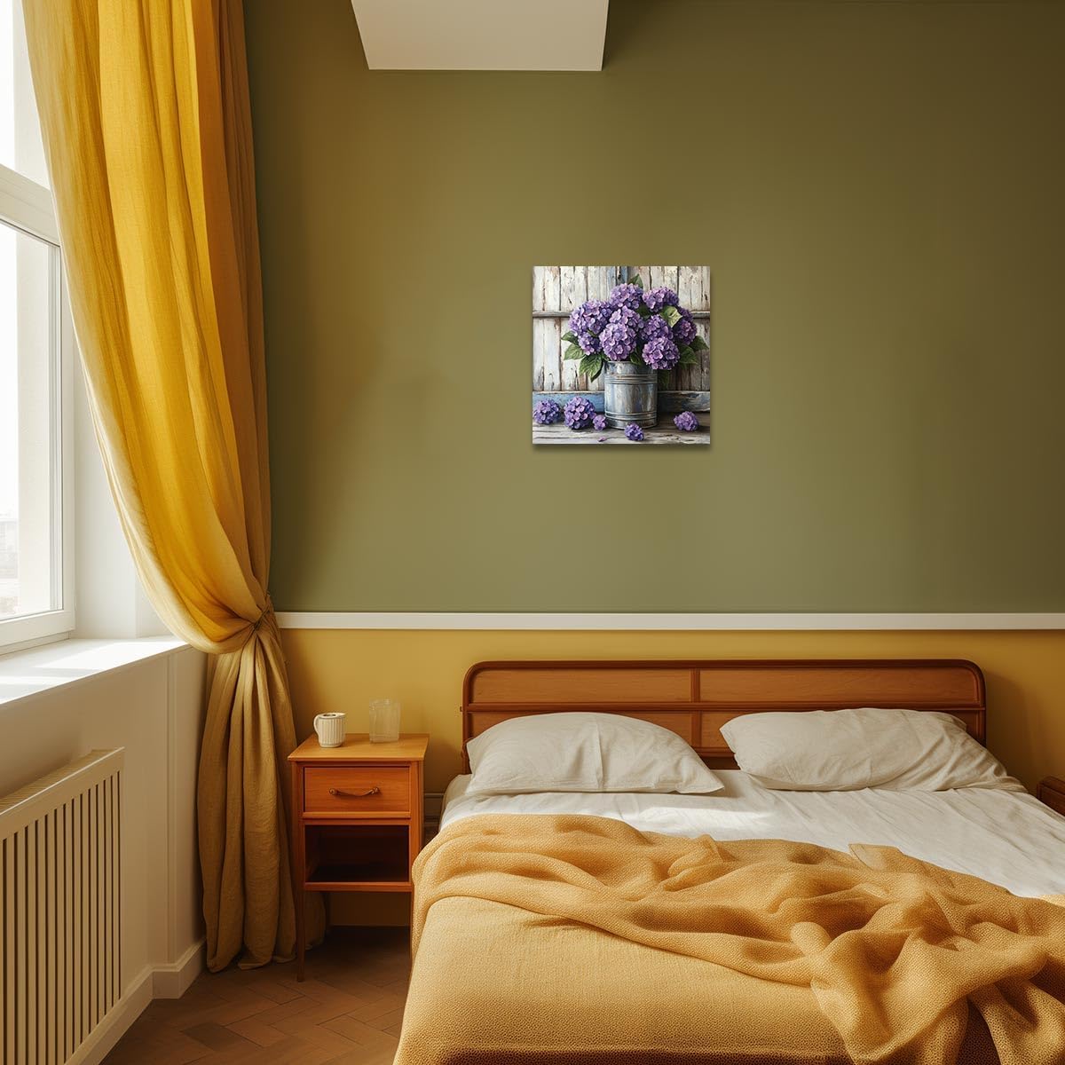 DOARTDO Hydrangea Pictures Wall Art Hydrangea Bouquets Painting Farmhouse Floral Canvas Prints Bathroom Flower Wall Decor Framed (Purple, (16.00"x16.00"))