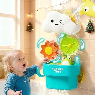 Bath Toys for Toddlers 1-3, Cloud Rain Watering Toy with Rising Frog & Spinning Lotus - Interactive Sensory Water Play Toy for Bathtub, Gift for Boys Girls 18M+