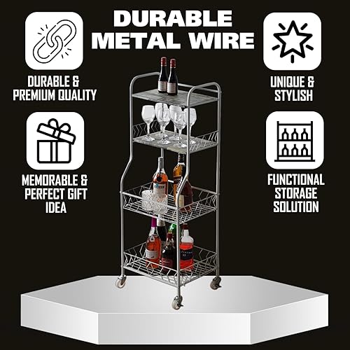 Miniatura 8 de Kings Brand Furniture - Estante de cocina para panadería de 4 niveles con estantes de almacenamiento de alambre, soporte rodante para microondas con
