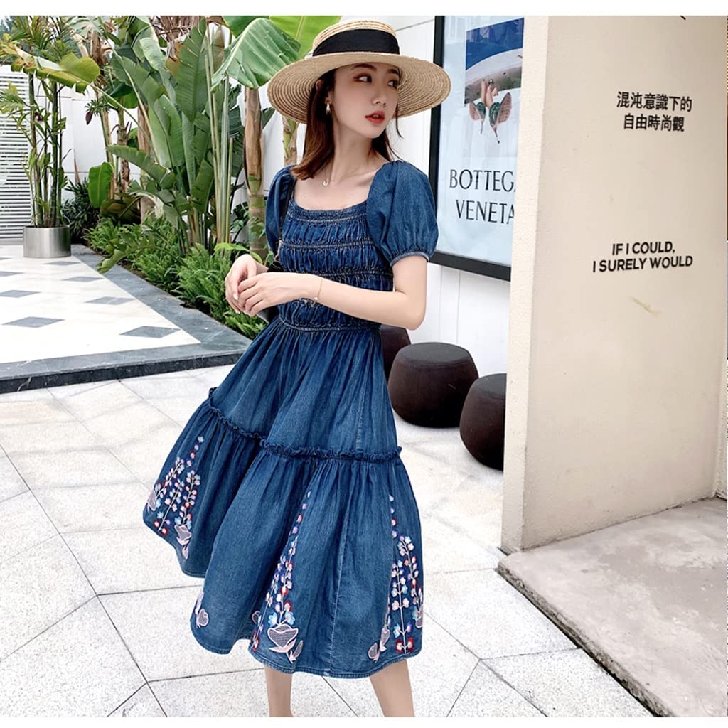 Amazon.co.jp: ZYZMH ヴィンテージ女性ロング膝丈夏デニム S-XL ドレス