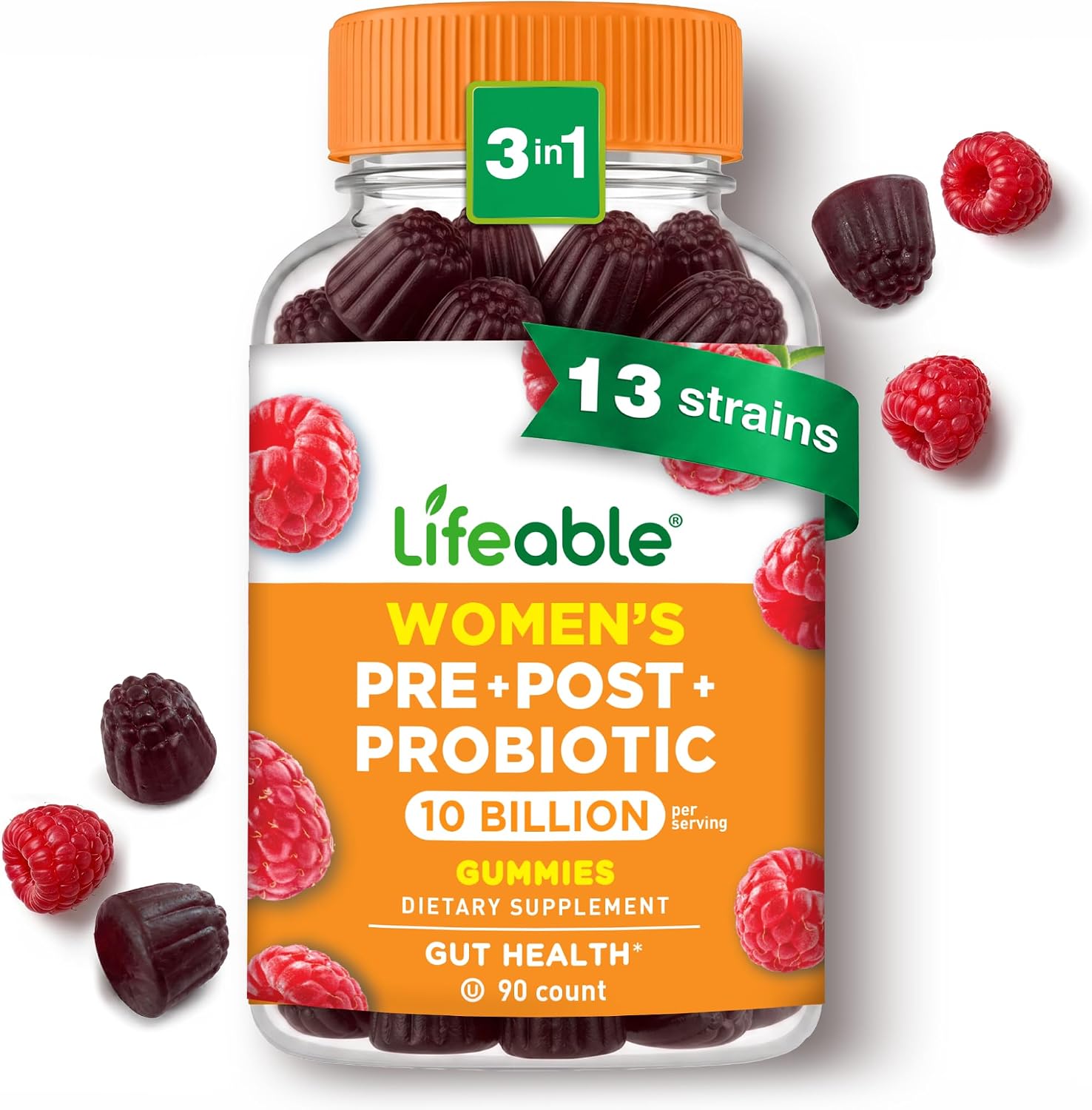 Lifeable Pre Post Probiotic Gummies for Women, 10 Billion 13 Strains, 90ct