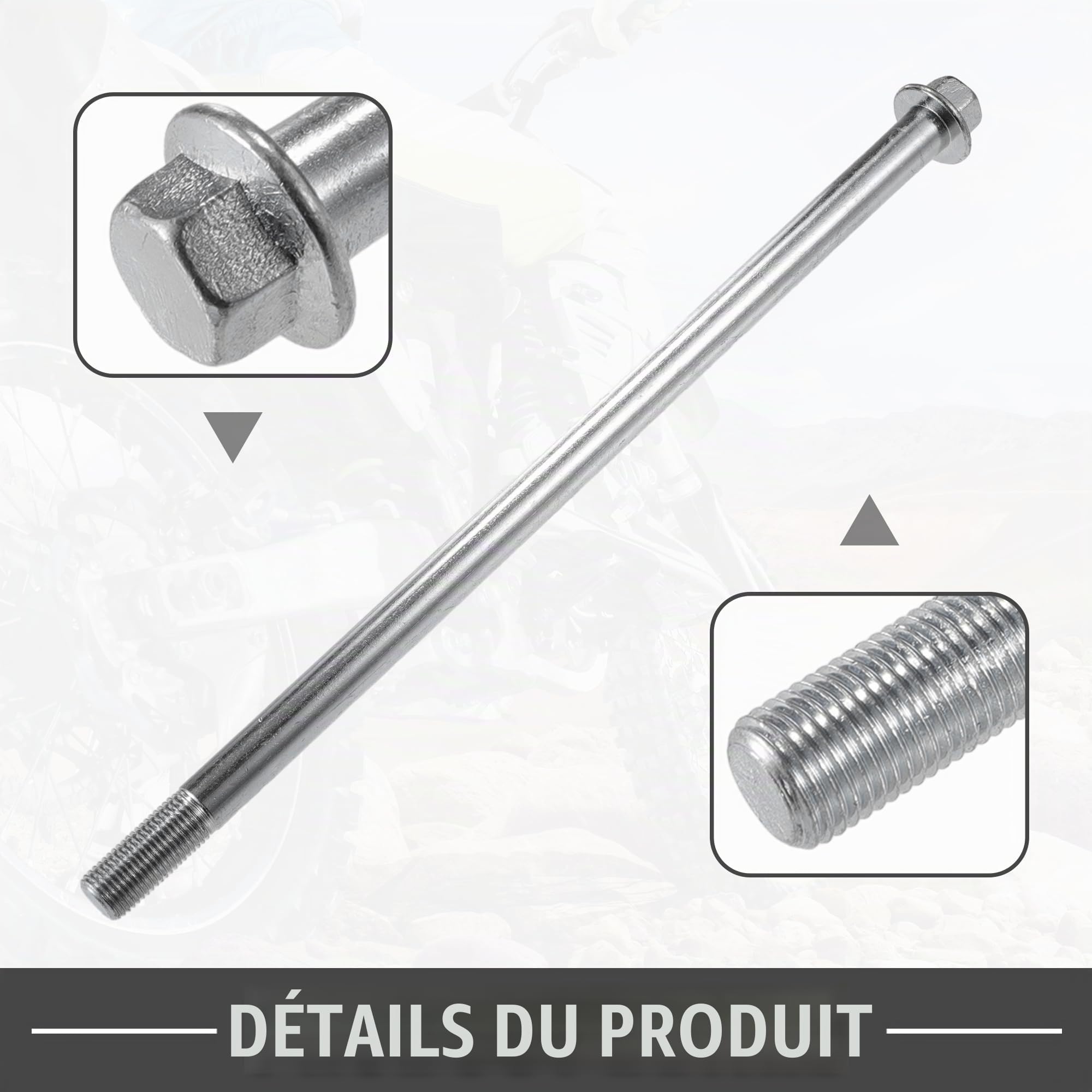 A ABSOPRO Essieu Avec Bague Et Boulon M12 270mm Pour Moto Acier 1pc | Ton Argenté, Pour Scooter, Quad, Longueur 270mm, Diamètre 12mm, Filetage M12x1.25, Avec 3 Bagues Et 1 Vis Boulon