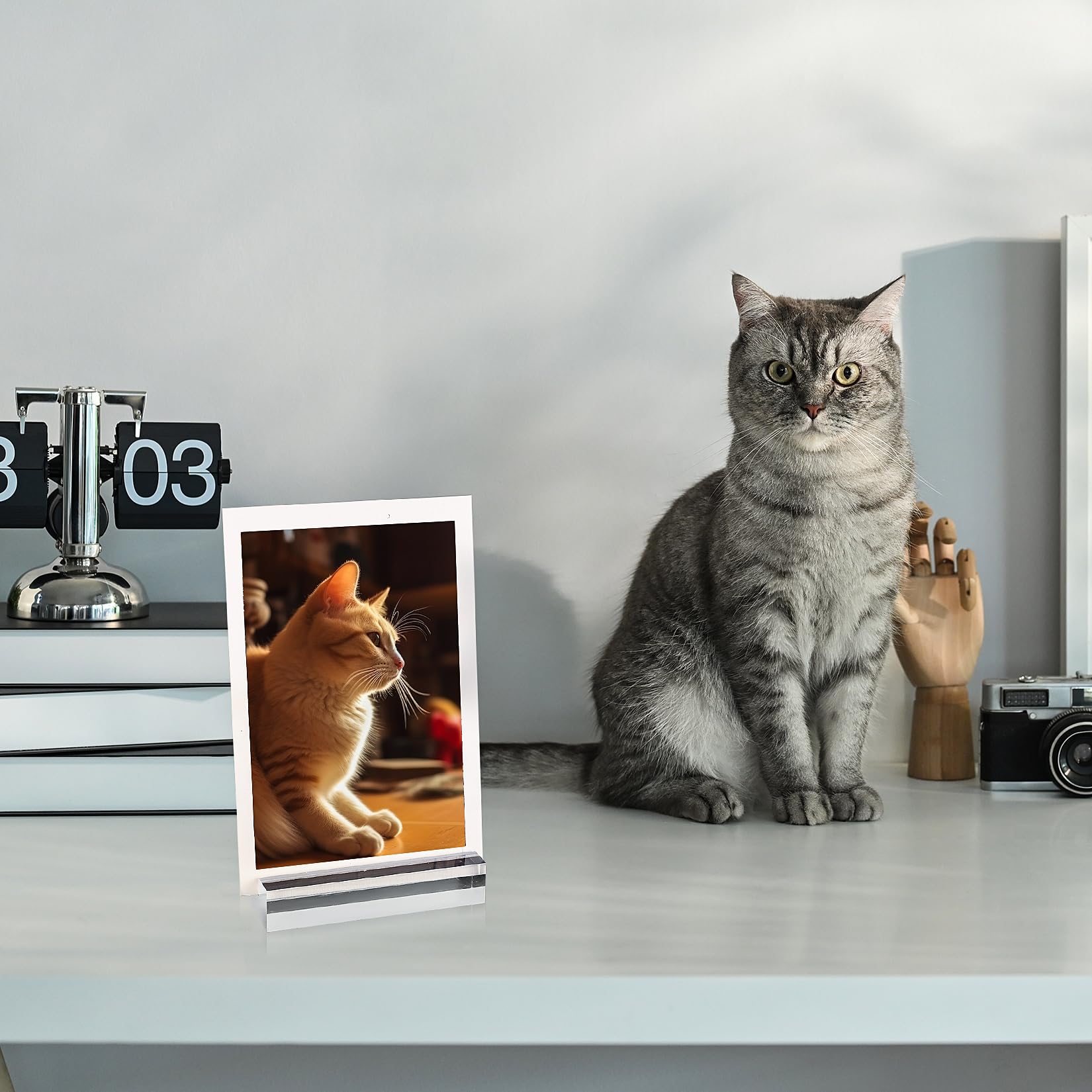 Amaxiu Support De Carte Photo En Acrylique De 7.6 Cm, Cadre D'affichage Pour Cartes Photo, Organisateur De Cartes Avec Porte-clés Pendentif En Forme De Cœur Pour Décoration(Bleu