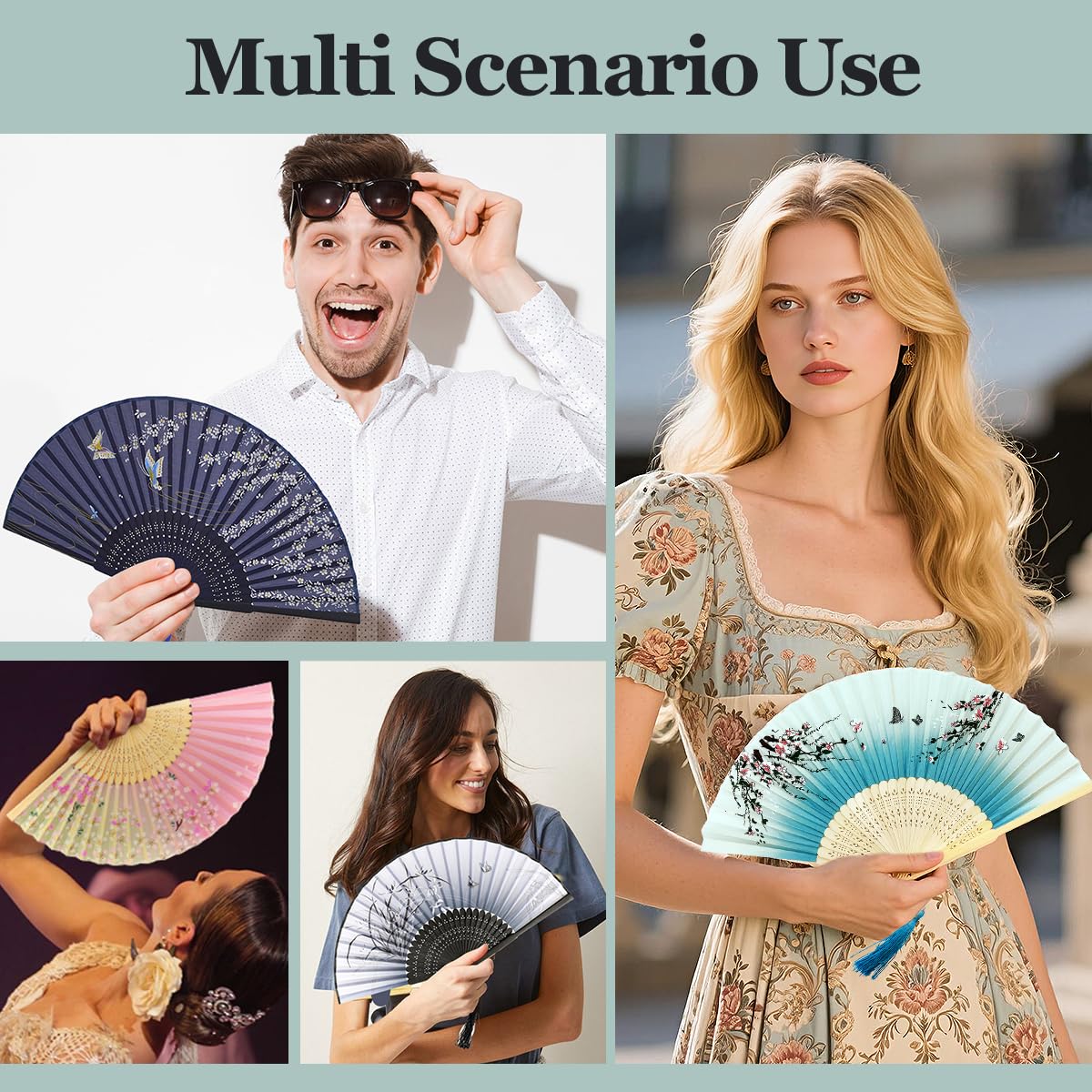 4 Ventagli Pieghevoli Cinesi - Bambù E Seta, Per Matrimoni E Decorazioni - Foto 9