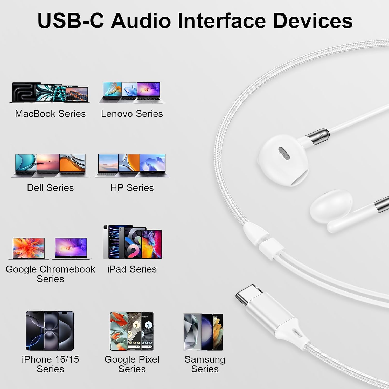 Type C Headphones Samsung Wired Earbuds USB C for Samsung Galaxy A57 A37 A07 A17 A16 A56 A36 A26 A06 5G S26 Ultra S26 S25FE S24 S23 USB C Wired Ear Buds for iPhone 17 Pro Max 17 16 with Microphone