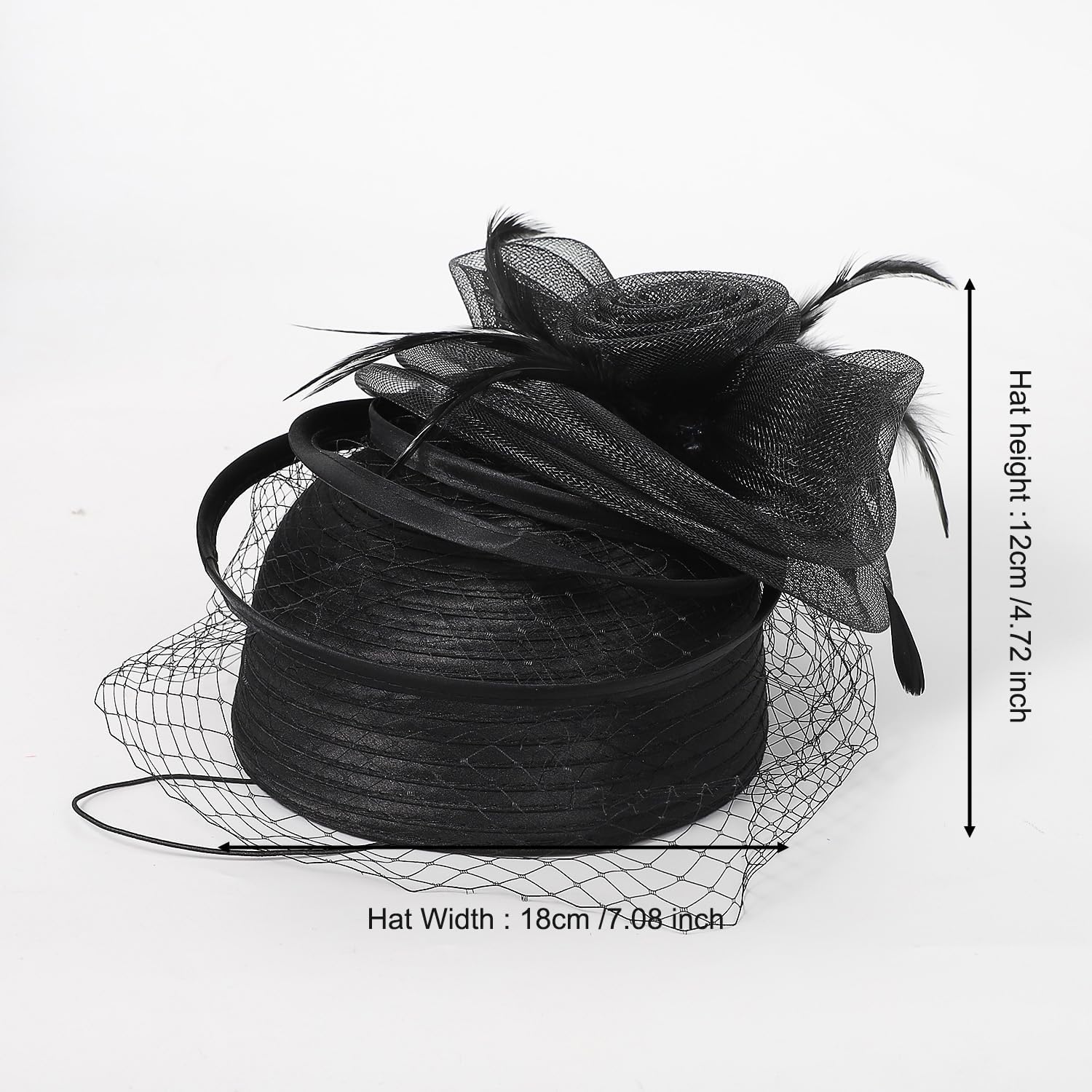 Vintage 20s 50s Feather Mesh Fascinator Hat with Veil Elegant Pillbox Style for Church Derby Wedding Tea Party Cocktail