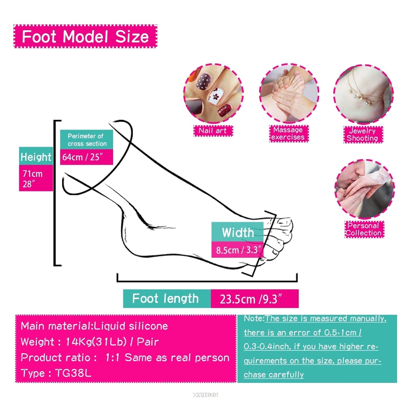 Manekin żeński model stopy długie nogi, realistyczne pończochy płynny silikon do masażu artystycznego Manicure praktyka rekwizyty filmowe TG38L(Toes bone,Right Leg)