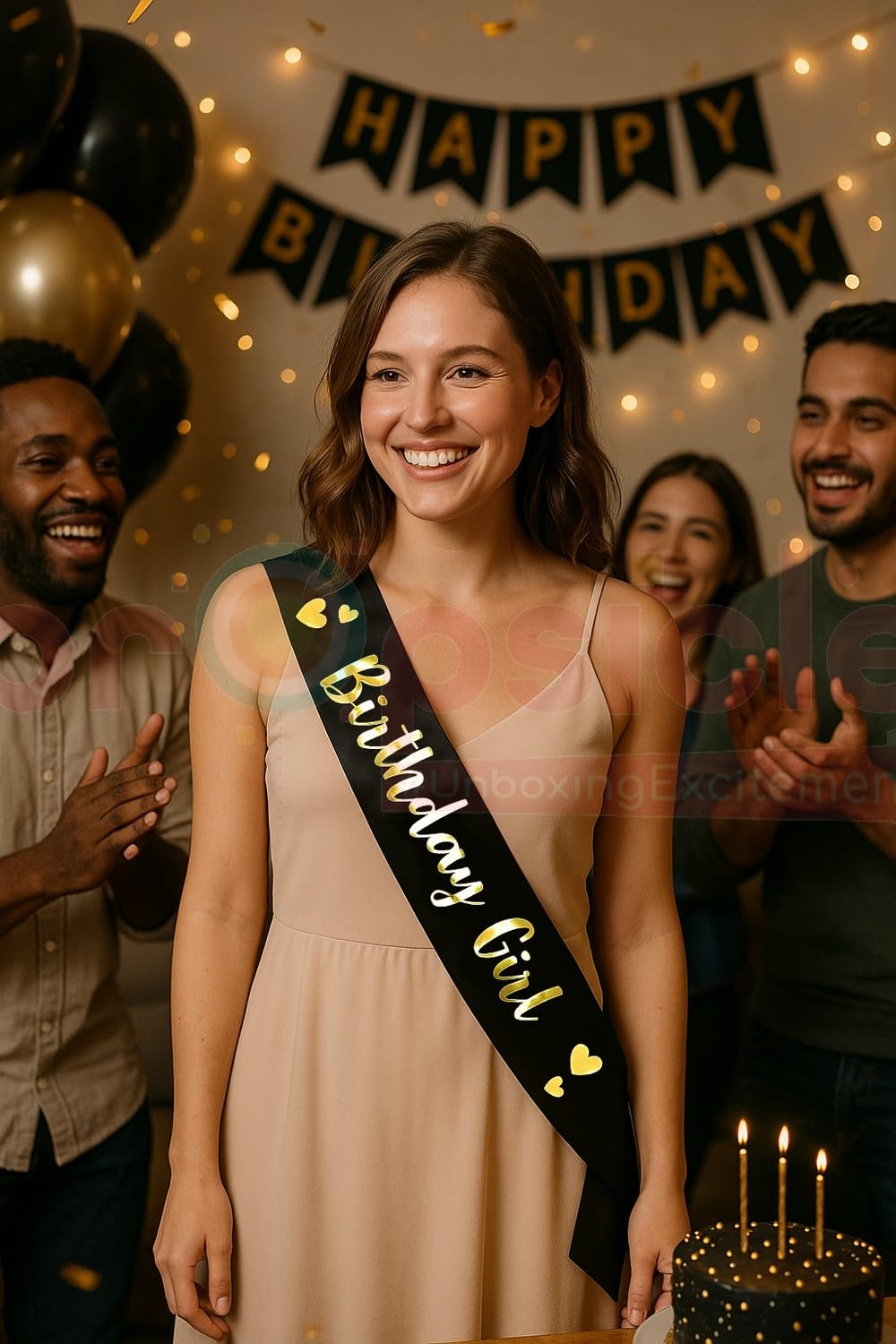 Propsicle Birthday Girl Sash - (Pack of 1) Black Satin with Gold Foil Text for Women & Teens, Black and Gold Birthday Decoration Accessory for Photos, Cake Cutting, Party Backdrop - Image 6 thumbnail