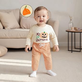 Kavousa My First Halloween Baby Boy Outfit Newborn Boy Clothes Long Sleeve Romper Pants Baby Pumpkin Clothes Fall