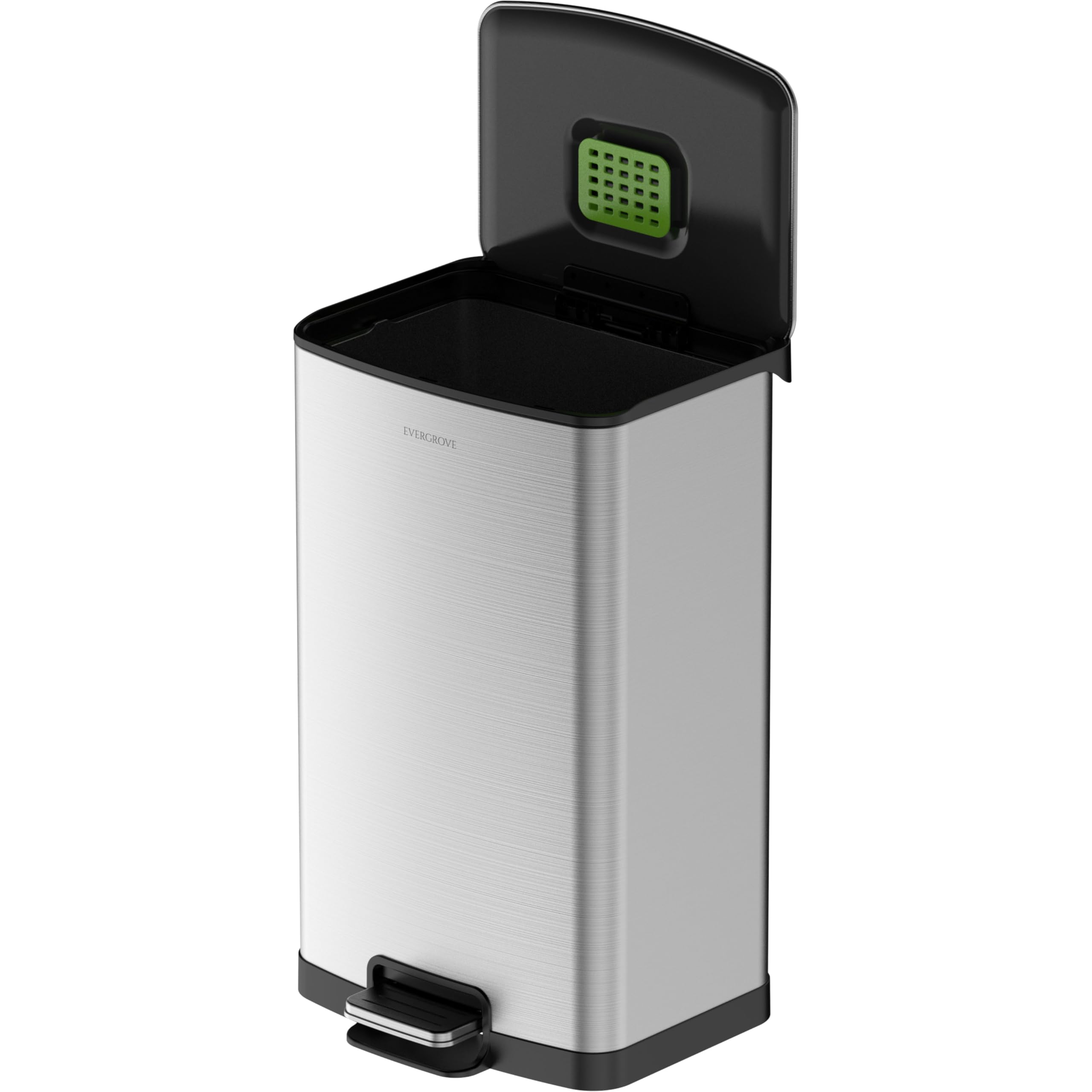 EverGrove 50L Pedal Bin Stainless Steel – Large Kitchen Trash Can with Soft Close Lid, Removable Inner Bucket, Stay-Open Design, Odour-Reducing Lid