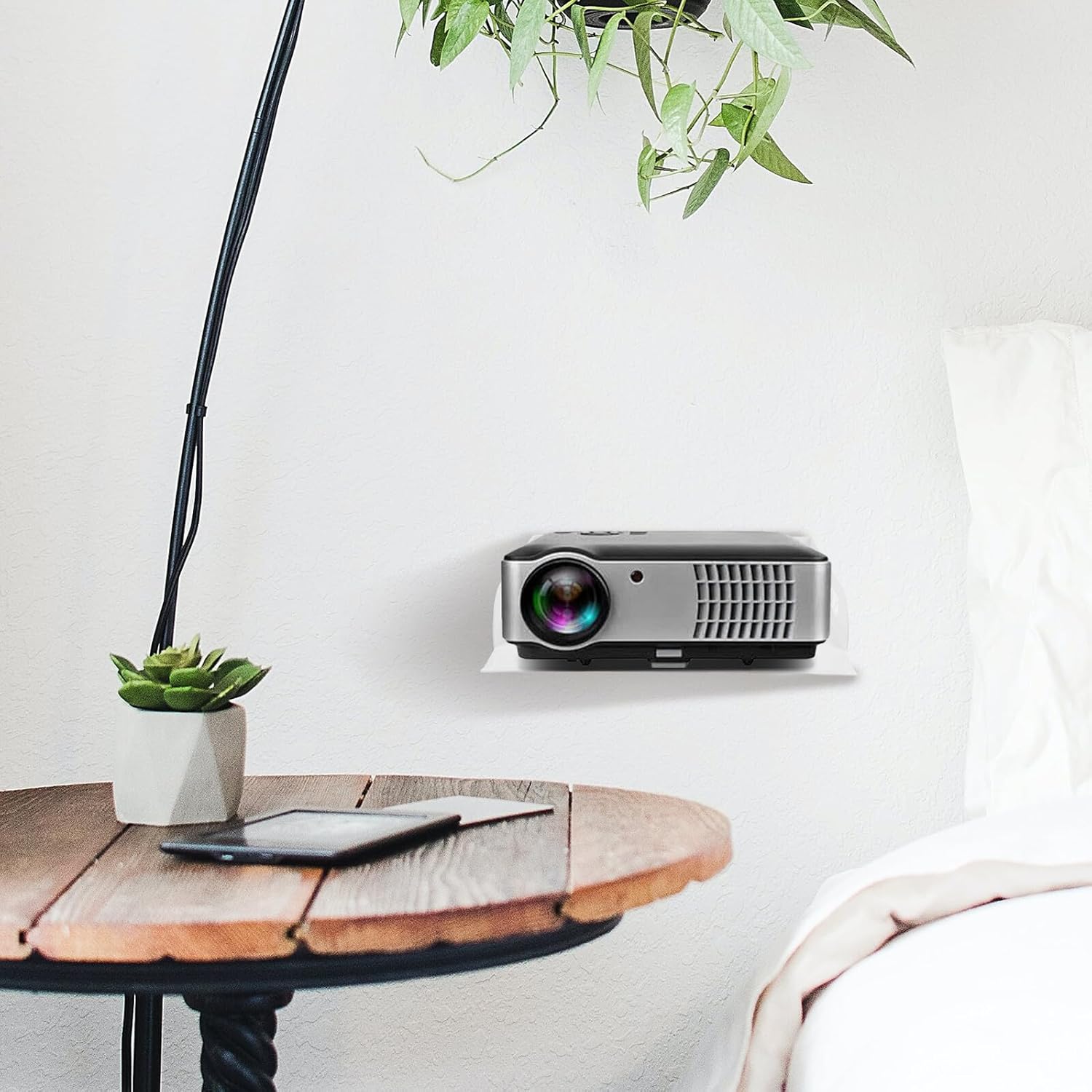 Projector Shelf and Router Wall Holder Metal Tray Mount Bracket White Wall-Mounted Projector Tray for Home Office Bathroom Cable Box Organizer