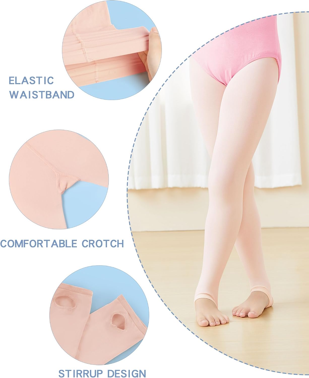 Toddler Girls Women Stirrup Tights for Dance, Ballet, Gymnastics, School
