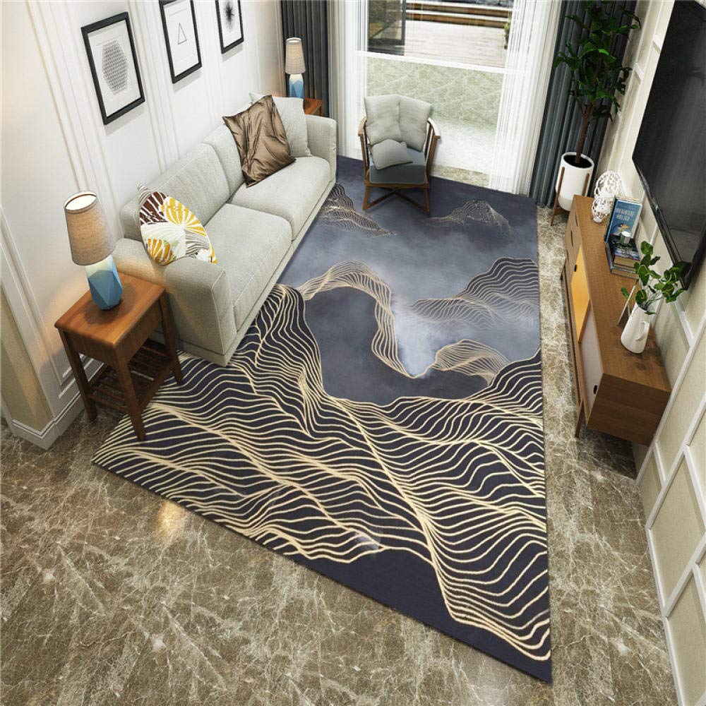 Tapis antidérapant salon grand format 180x280cm au design moderne de style encre orientale jaune