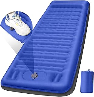 FNARMW Camping Sleeping Pad, Extra Thick 5 Inch Camping Mat with Pillow Built-in Foot Pump Inflatable Sleeping Pads Compact for Camping Backpacking Hiking Traveling Tent（Blue Grey）