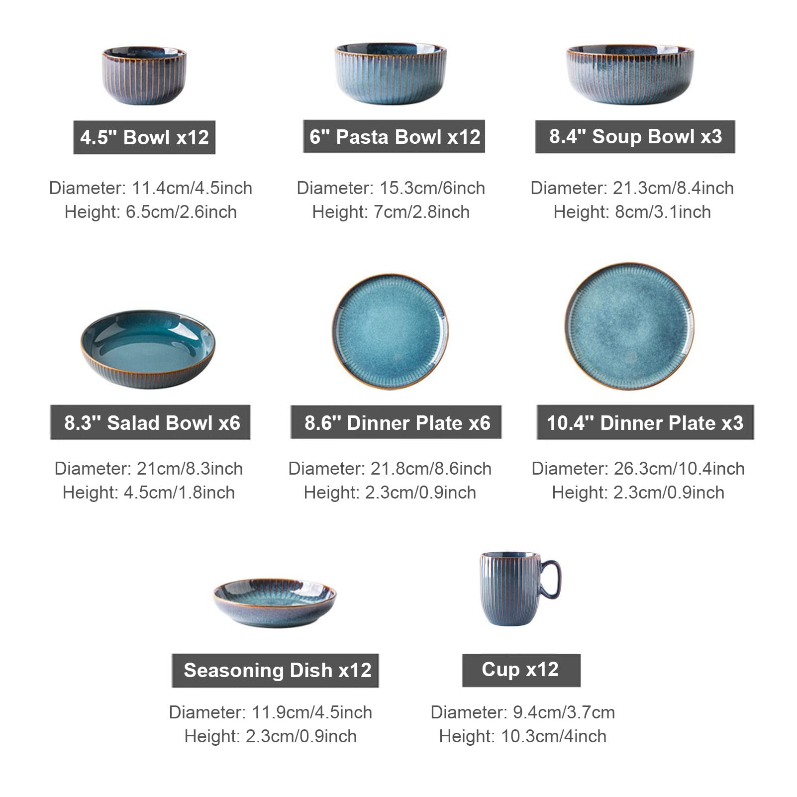 Ensemble de Vaisselle 66 pièces - Ensemble de 12 Assiettes en Porcelaine, Ensemble de Vaisselle émaillée élégante, Vaisselle avec Assiettes, Plats, Bols et TASS(