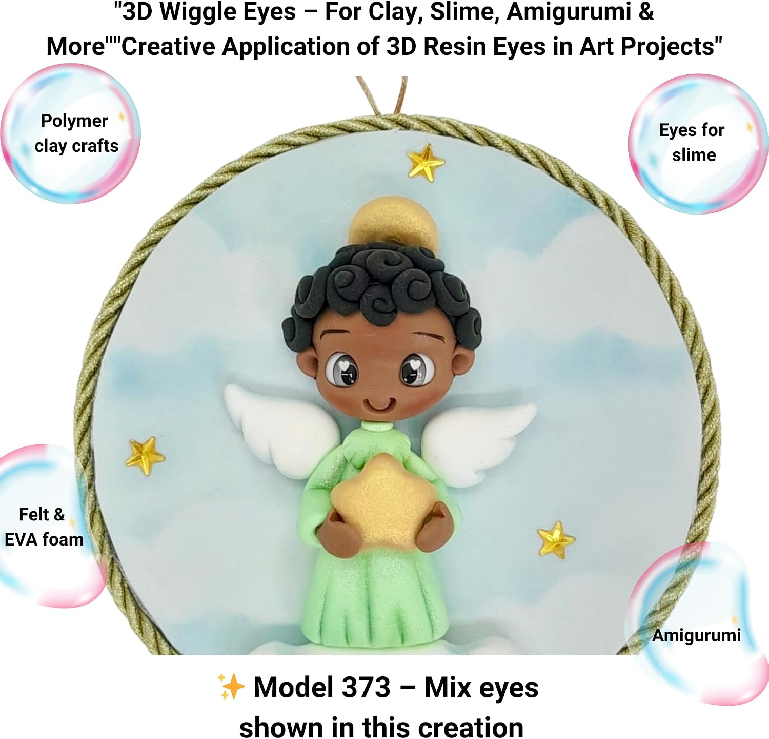 373-M: Multicolor 3D Resin Googly & Wiggle Eyes (48 pcs, 24 Pairs, 5–22 mm, 9 Sizes) – Self-Adhesive Resin Eyes for Polymer Clay Crafts, Slime, Felt, Amigurumi, DIY Crafts & Cold Porcelain