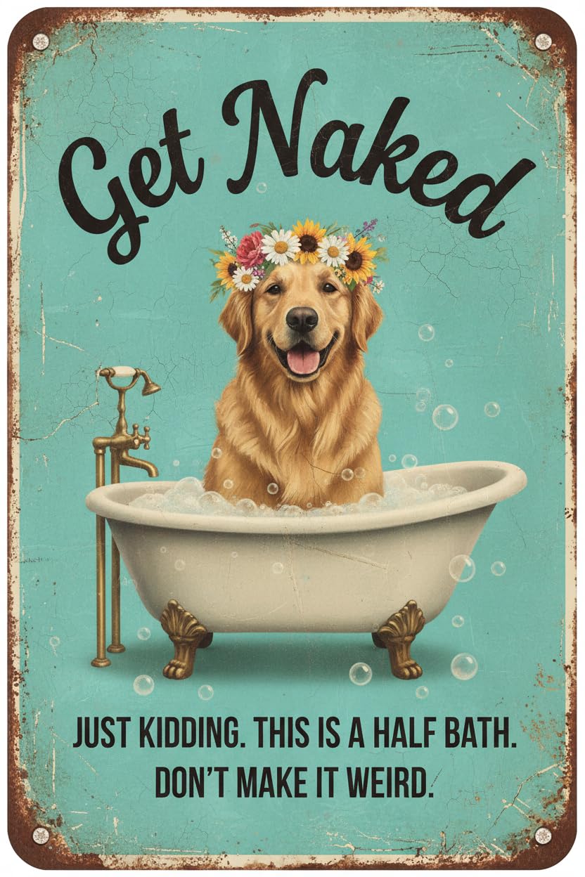 Golden Retriever Dog Funny Tin Sign, 8x12 Inch