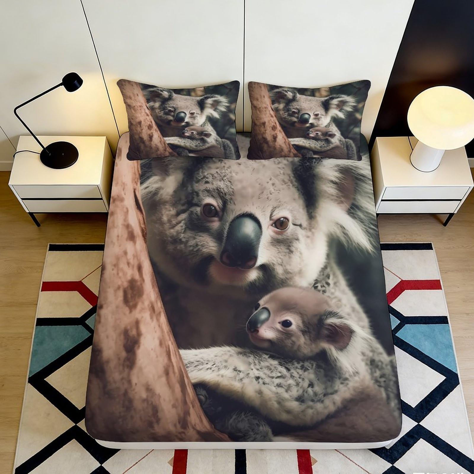 Pnayamiorkfel Style-5 3D Printed Koala Family Fitted Sheet Microfiber Soft Breathable Tree Branch Mattress Cover For Bedroom Guest Room Decor 90X200x25cm