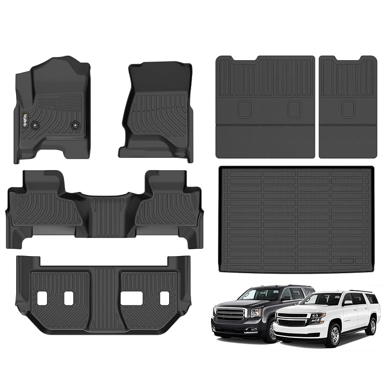 Kit de tapetes automotivos e revestimento para porta-malas com encosto Wailtnb para Chevrolet Suburban e GMC Yukon XL 2015–2020, TPE, 6 peças