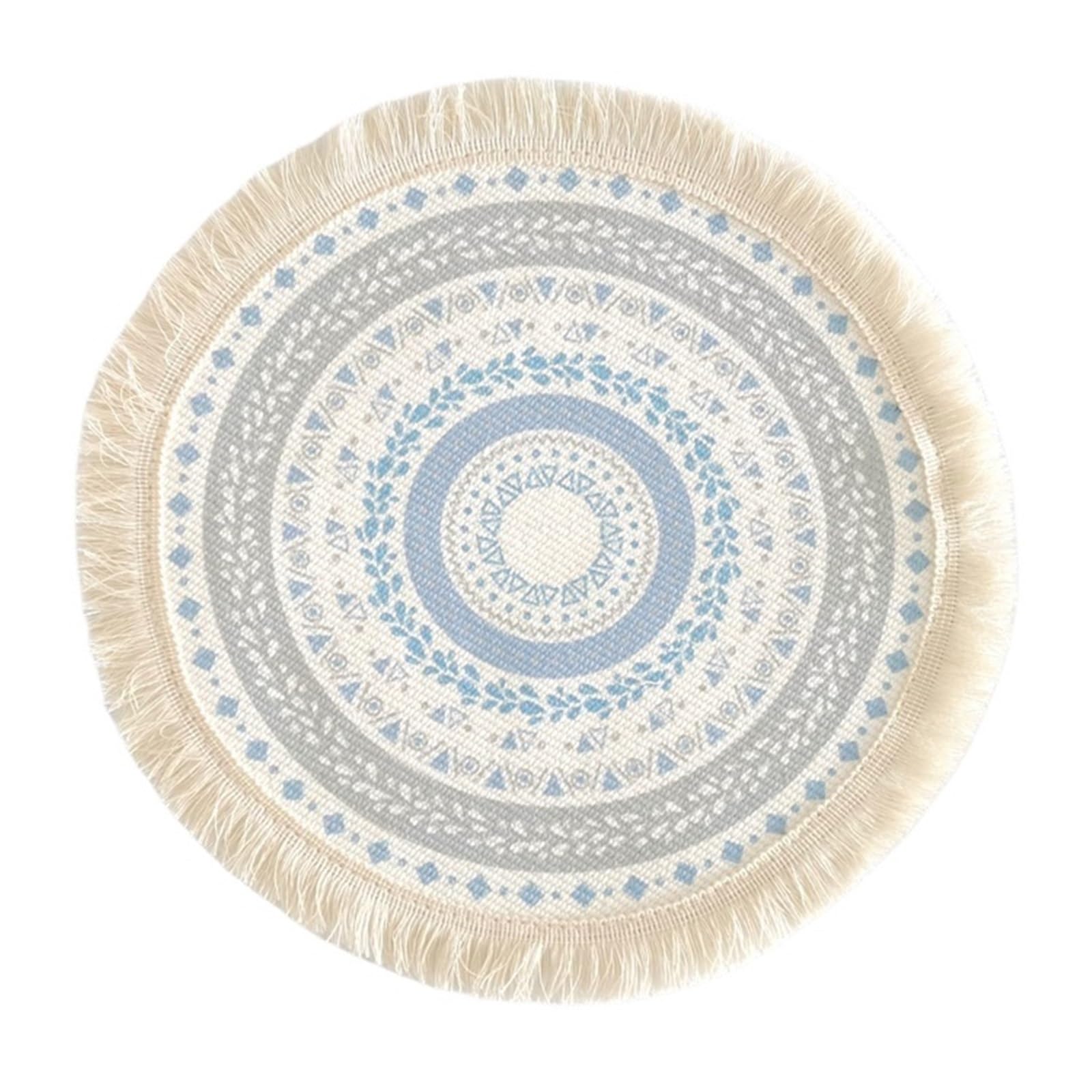 2pcs Bohemian Style Circular Placemat - Cotton Thread Woven with Tassels for Decor(Color 8,33cm)