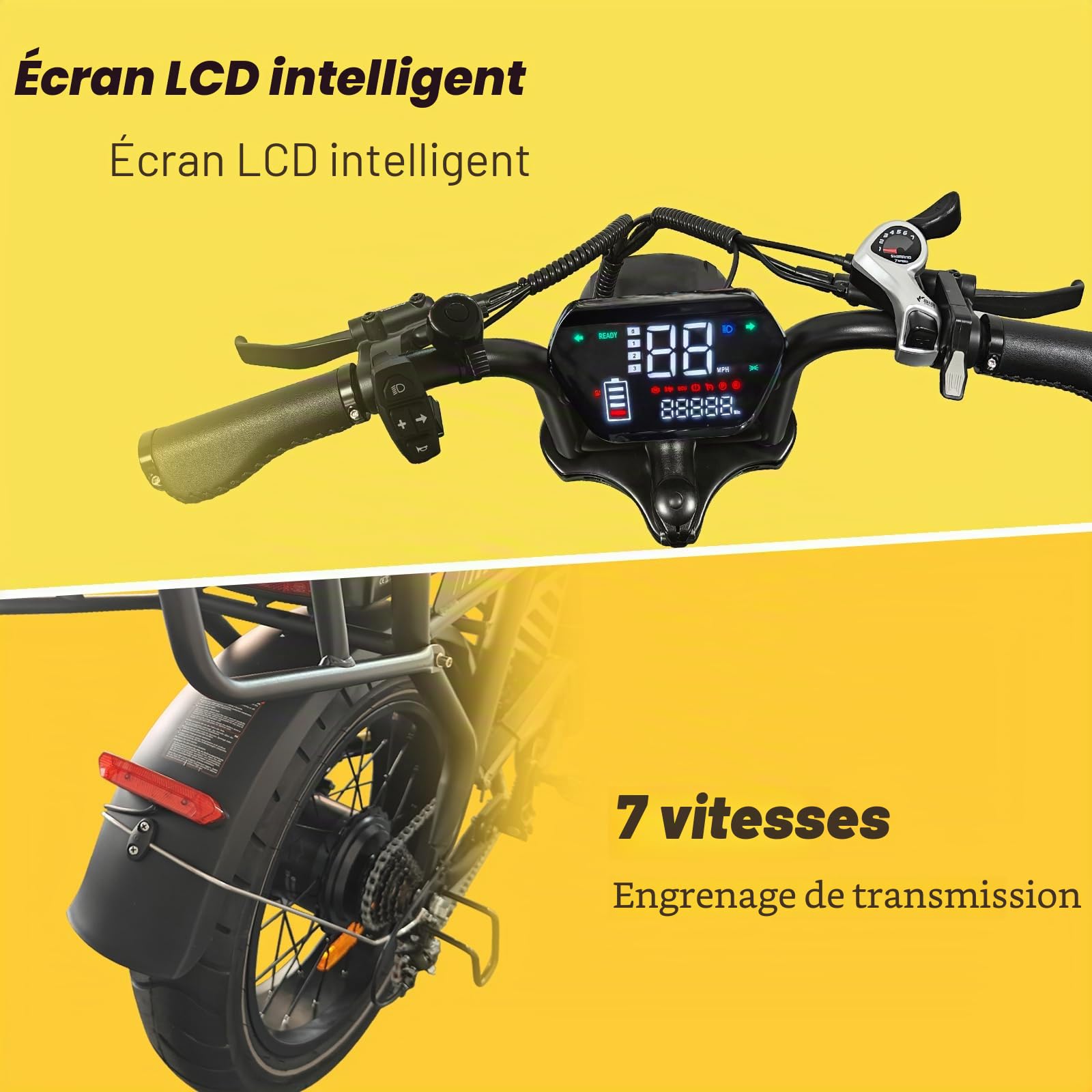 T3/T7 Vélo électrique pour adultes, 20"×4.0 pneus Fat E-Bike avec 48 V 20 Ah Batterie amovible, 25 KM/H, 80-150 M Autonomie 7 vitesses, suspension hydraulique