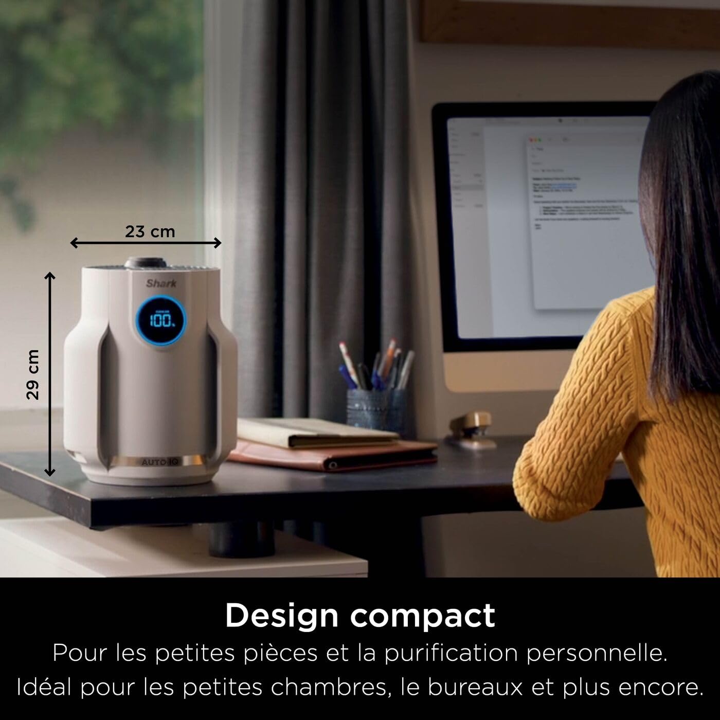 Shark NeverChange, Purificateur d’air compact pro, purificateur d'air silencieux pièces et chambres jusqu'à 23m², HEPA 99,9% aspire poussière, pollen, peaux mortes, écran LED, gris colombe, HP072EU