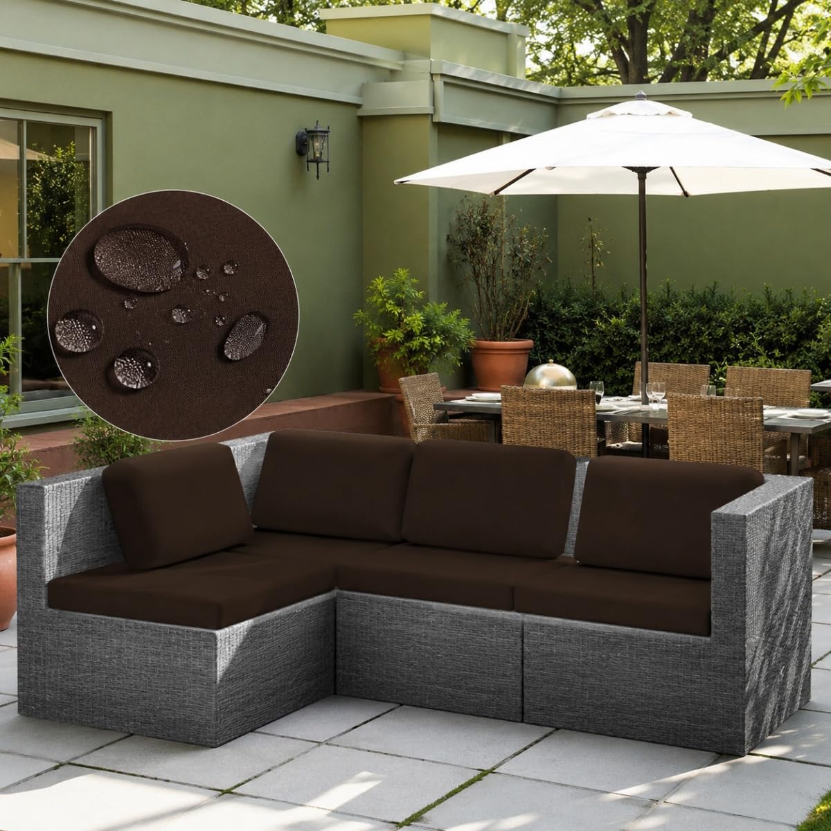 Hiseng 8 PCS Outdoor Patio Cushion Covers Replacement Water-Repellent Stretch Spandex for 4 Backrests and 4 Seat Cushions, Garden Rattan Furniture Set Corner Sofa Slipcovers