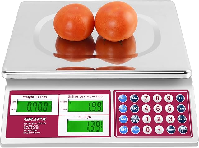 Digital Commercial Price Scale 30Kgs for Food Meat Fruit Produce with Green Backlight LCD Display Stainless Steel Platform Battery Included