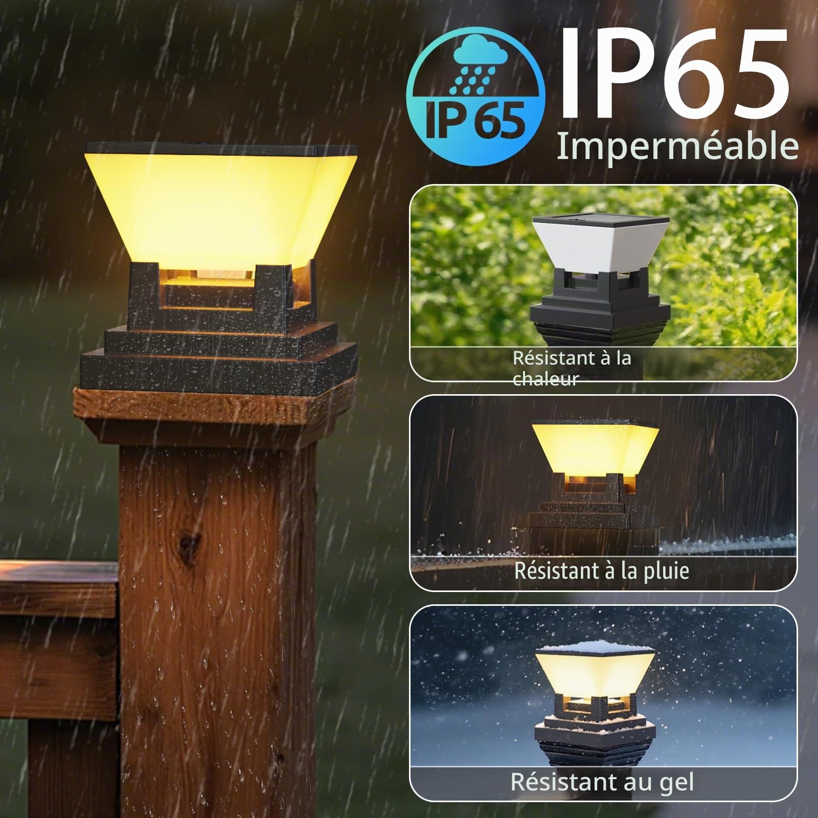 ACMHNC Lampe Solaire Pour Poteau, Capuchon Lumineux 7–12 cm, Lot de 2