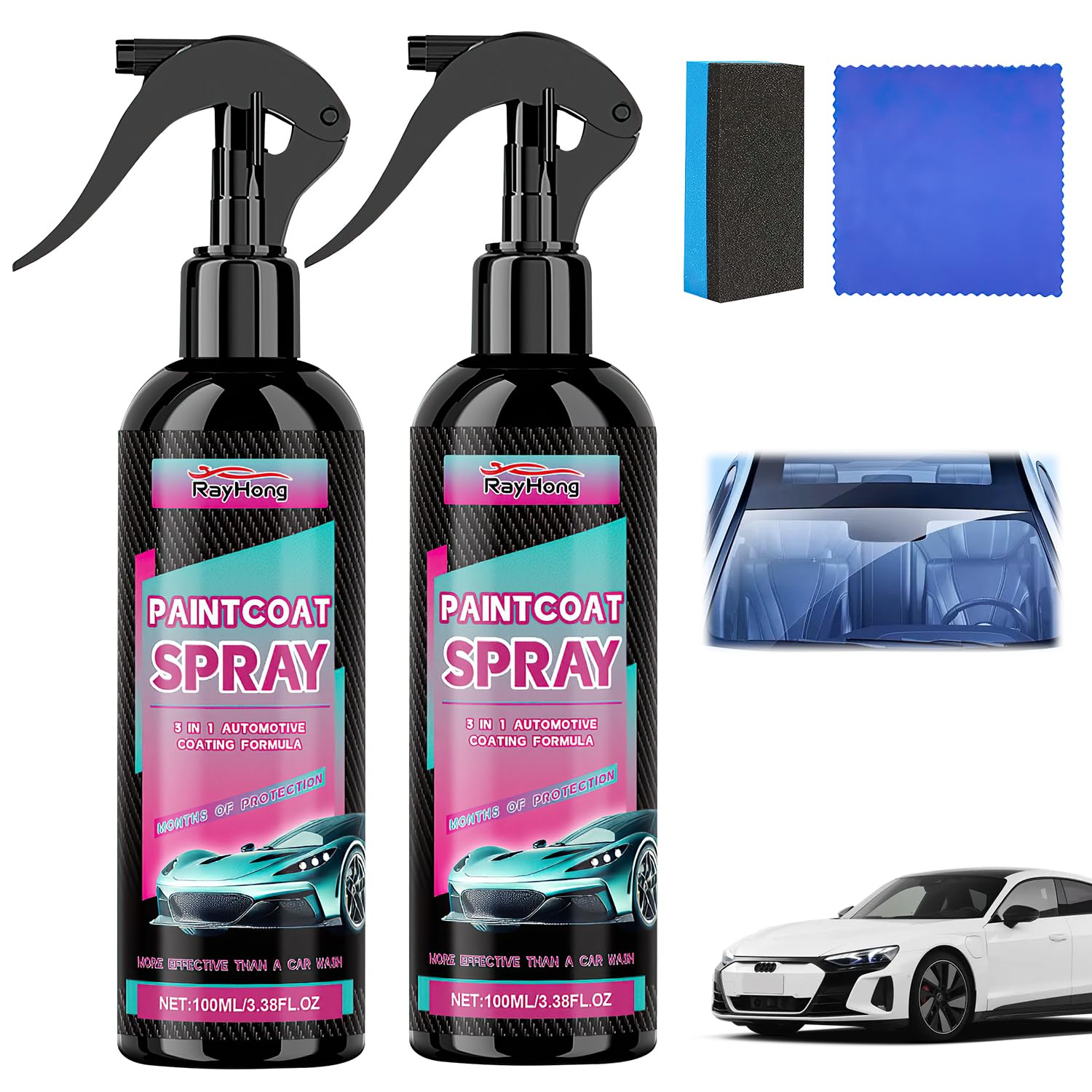 3 in 1 Ceramic Car Coating Spray, Multi-Functional CoatingRenewal Agent, High Protection Quick Car CoatingSpray Fast-Acting, Plastic Parts Refurbish Agent, Nanotechnology Car Coating Spray(2 Pcs)