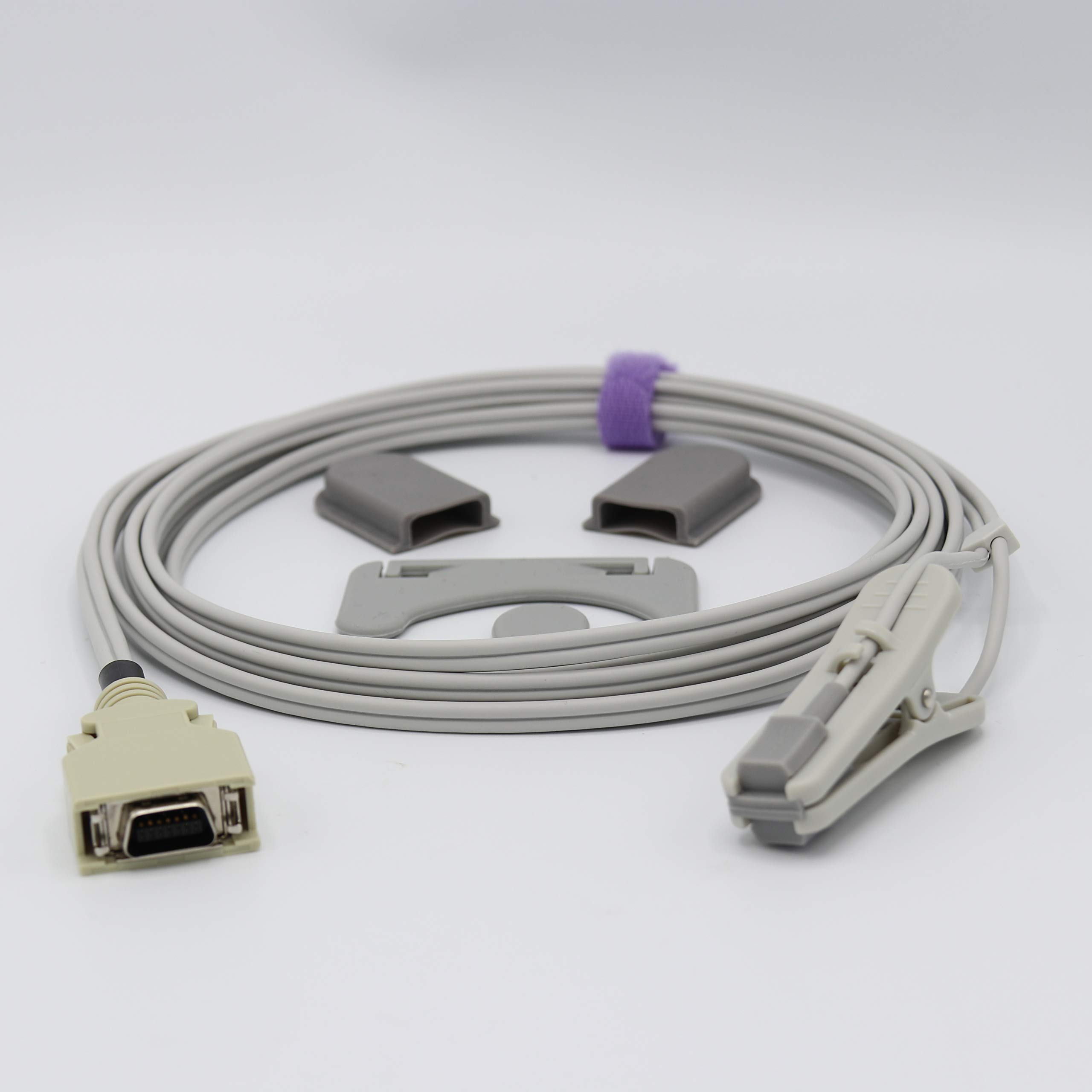 skmeditec SpO2 Sensor Compatible with Nellcor with Nellcor Oxismart SpO2 Technology Monitors, 9.8FT Reusable Vet Clip Probe with DB 14 Pins Connector for Replacement Cord