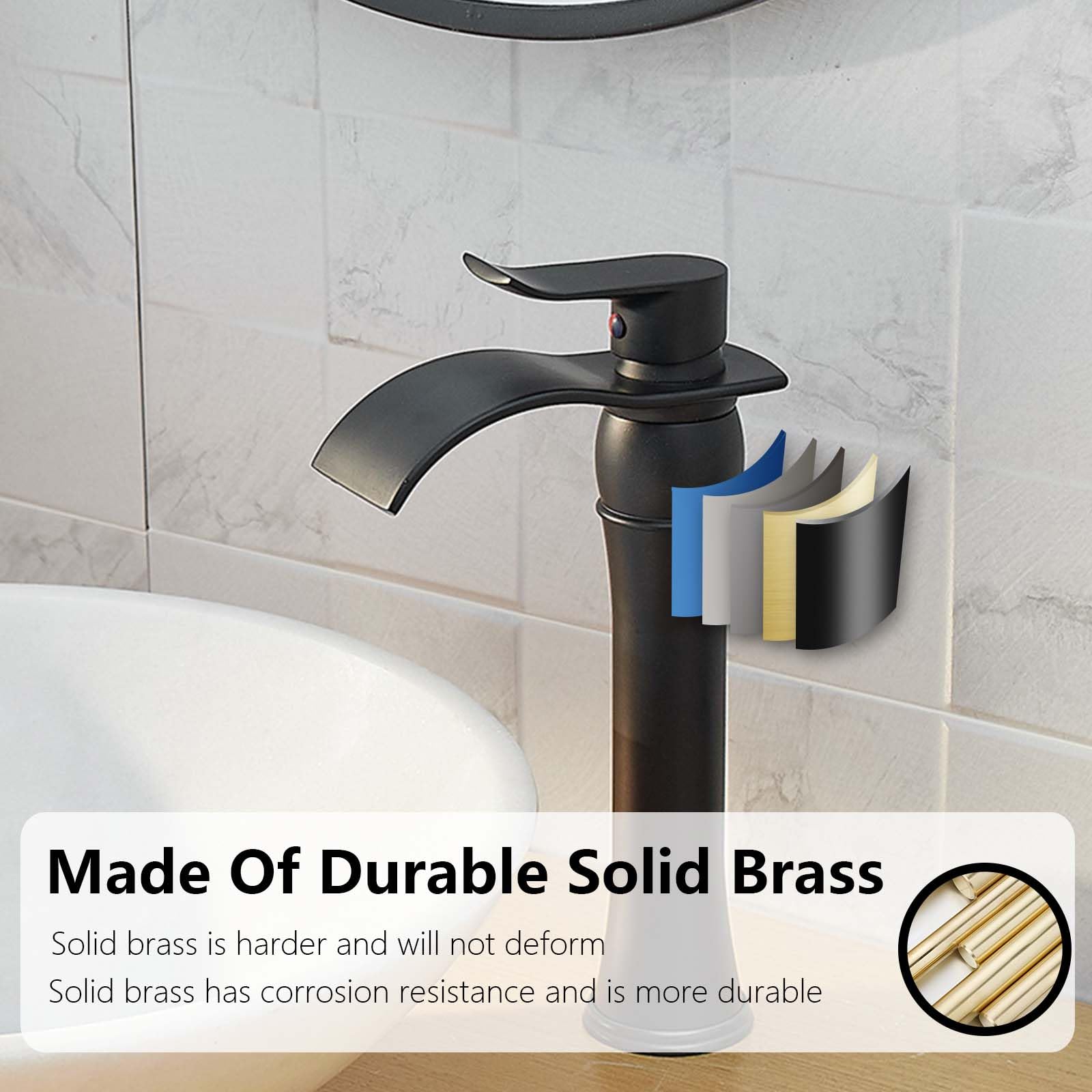 Rubinetto Lavabo Nero Opaco A Cascata - Monocomando Alta Misura In Acciaio Inox Con Scarico Pop-up - Per Bagno E Lavabo Da Appoggio
