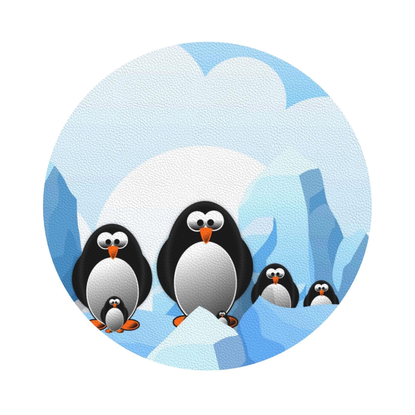 Penguin Antarctica Ice PU Leather Coasters Set of 6 Round Drink Coasters