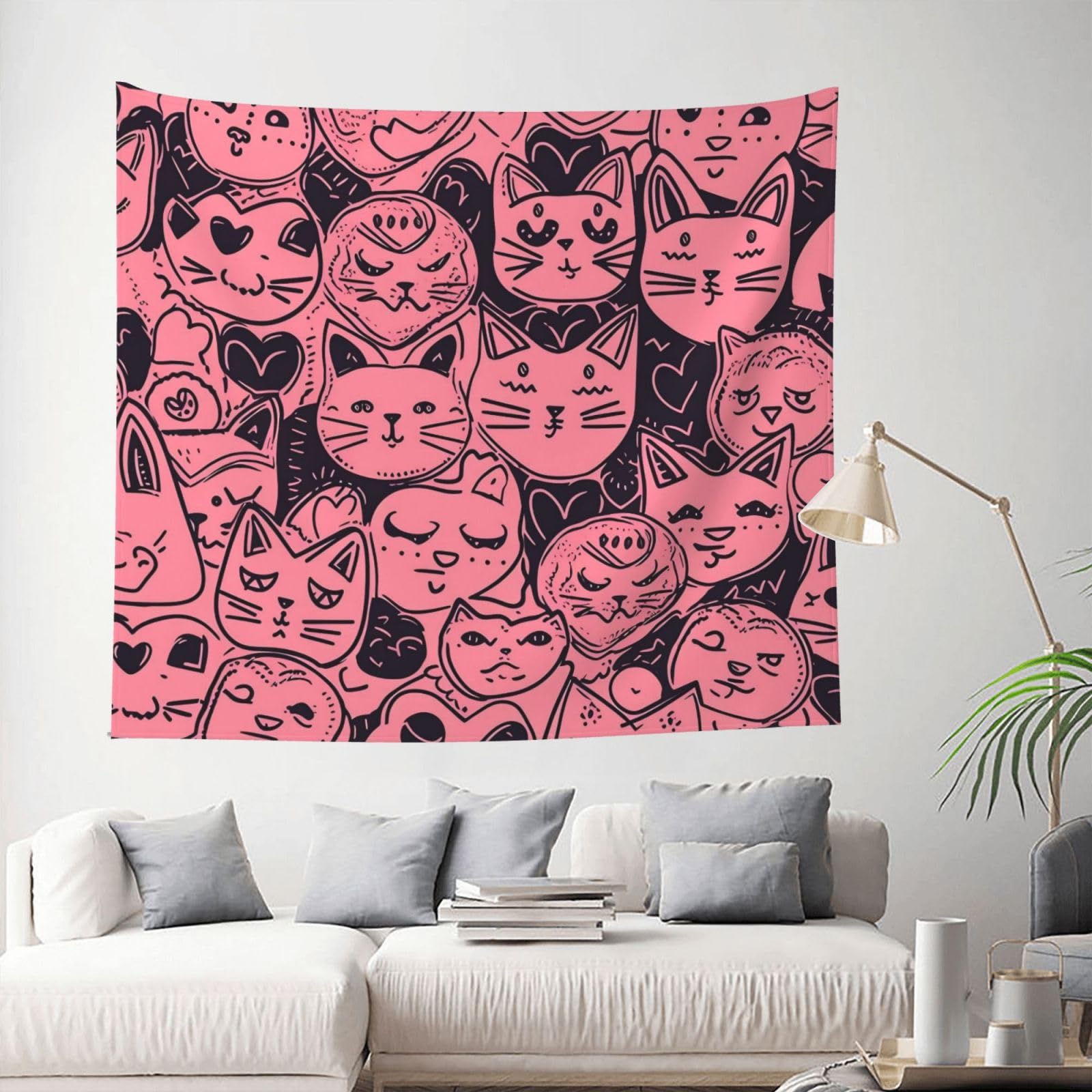 MXDLKSWPOH Tapestry 152x130 cm Art Wall Hanging for Living Room Modern Soft Aesthetic Tapestries Poster Heart and Cat Tapestry Home Decoration Large Wall Tapestries for Bedroom Dorm Decor
