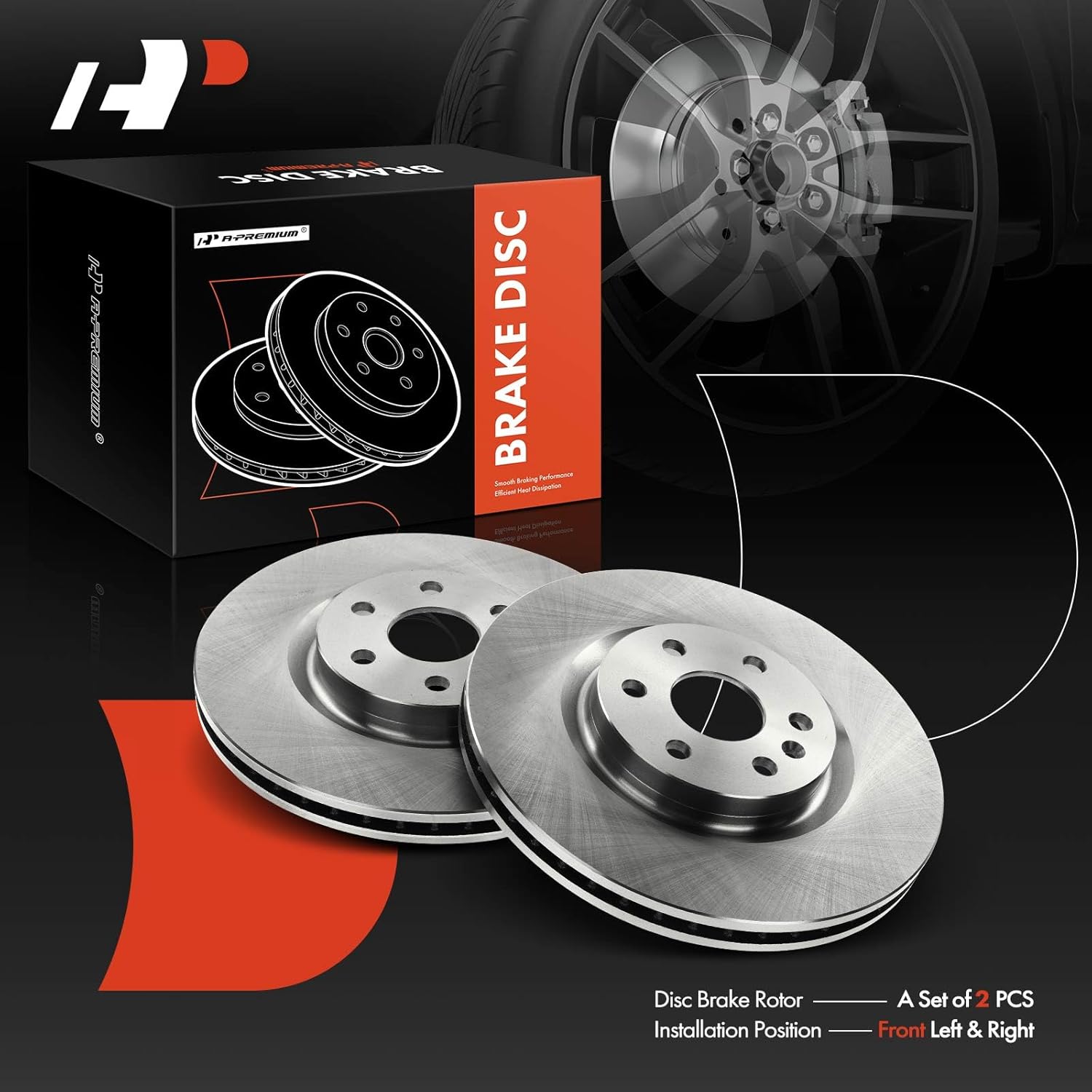 A-Premium 13.58 inch (345mm) Front Vented Disc Brake Rotors Compatible with Select Cadillac and Saab Models - SRX 2010-2016, 9-4X 2011, 2-PC Set