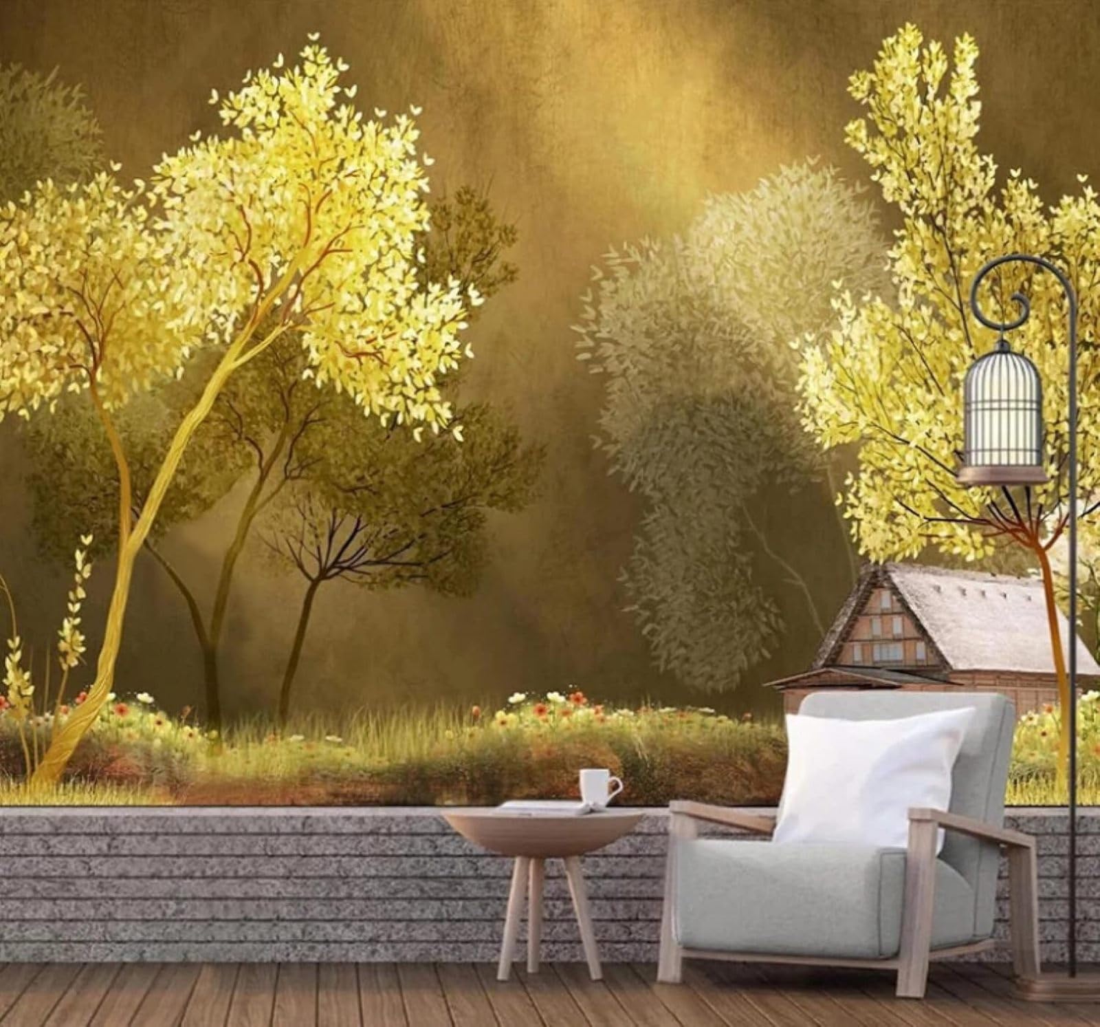 Wallpaper-3D-Xlm 200Cm×140Cm(B×H) Hand Drawn Three Dimensional Forest Log Cabin Landscape 3D Wallpaper Easy Install Feature Office Living Room Sofa Bedroom Tv Background Wall Decoration-200Cm×140Cm