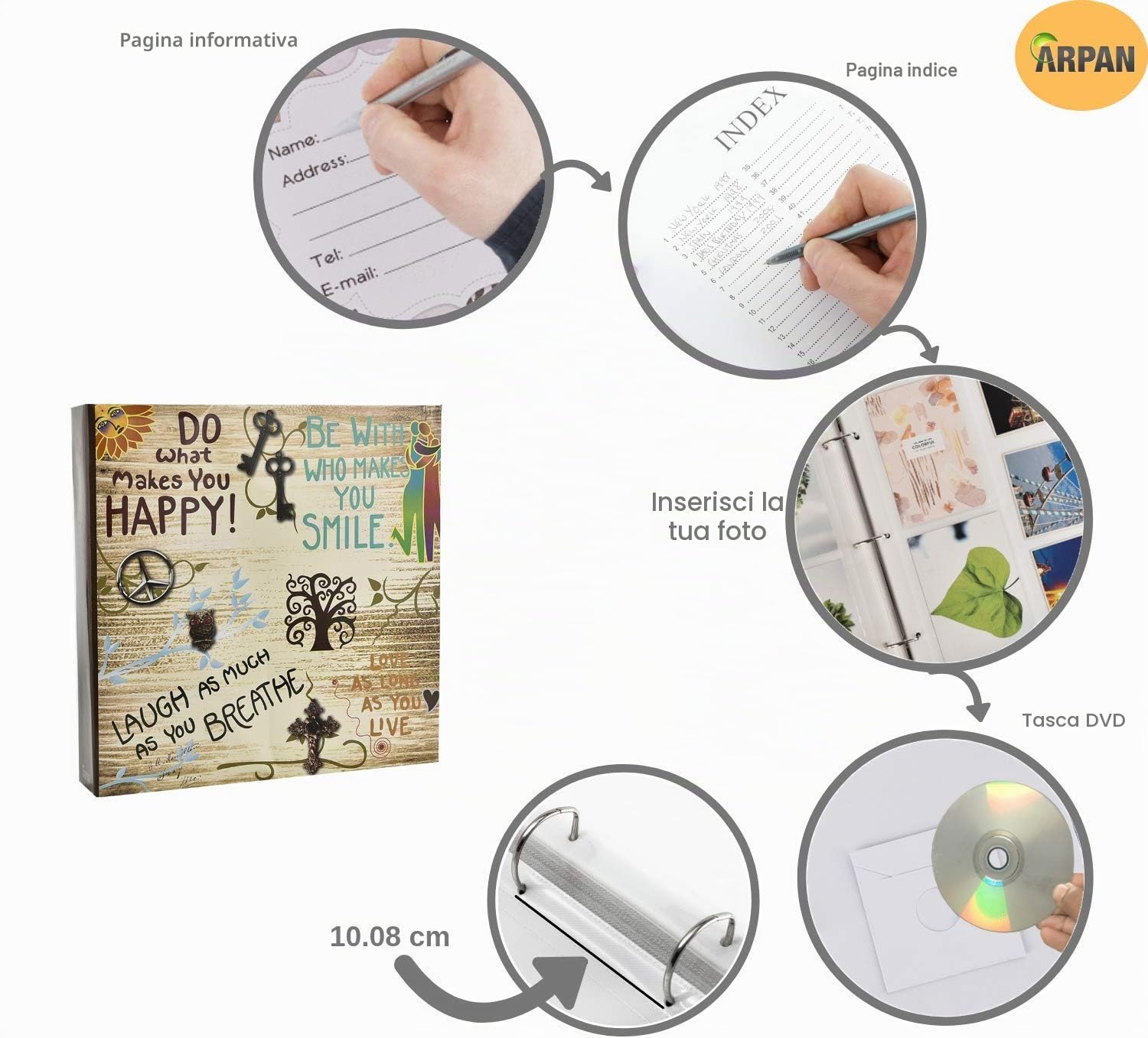 Album fotoArpangrande - con inserti – Contiene fino a 500 foto 15 x 10 cm –Album foto con motivi ispirati alla vita