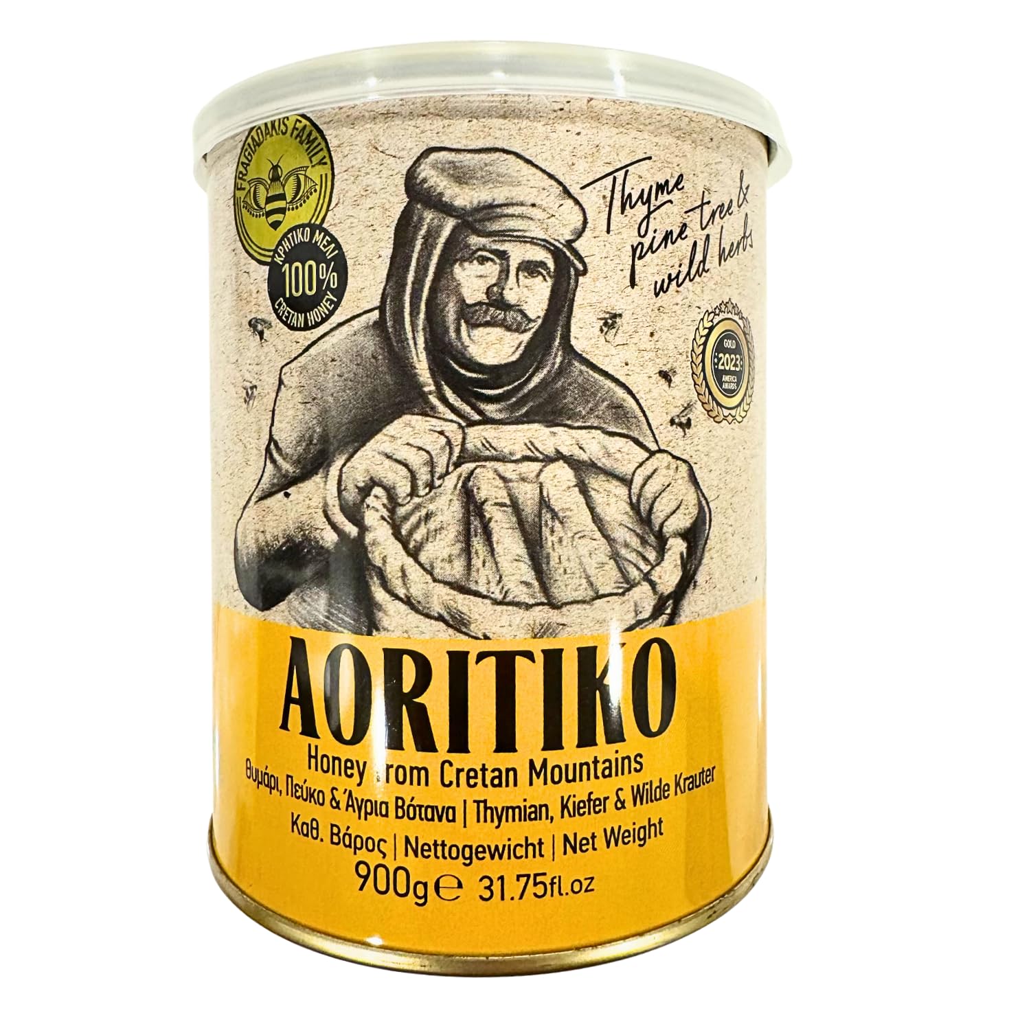 Aoritiko Pure Cretan Mountain Honey | Greek Honey | 100% Natural, Wildflower & Herb-Infused, Rich Aromatic Flavor, Harvested from Pristine Greek Flora | 900 gram can