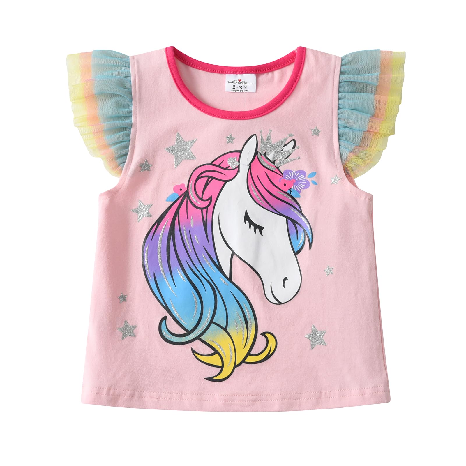 VIKITA Girls T Shirt Cotton Crewneck Ruffle Short Sleeves Summer Casual Tee for Toddler Girl Tops