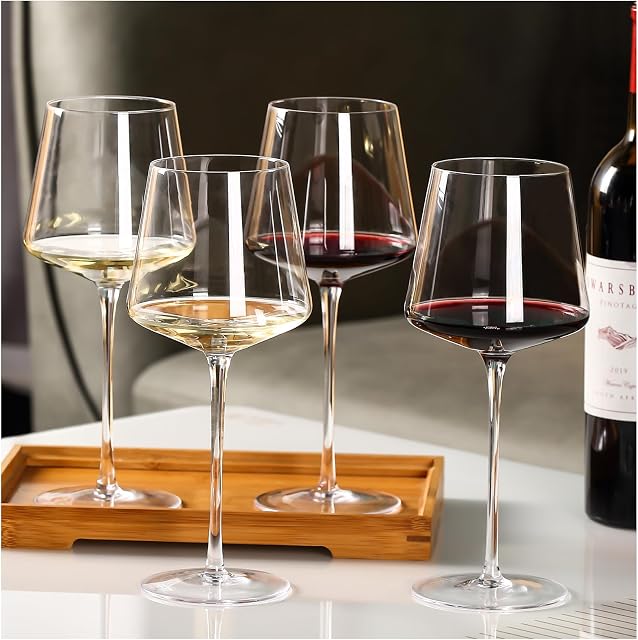 Physkoa 18oz Ensemble de verres à vin rouge 4-LeadFree Verre de verre cristal verre avec Tall long stem , la main Blown style italien , Verres à vin carré , les cadeaux pour Noël