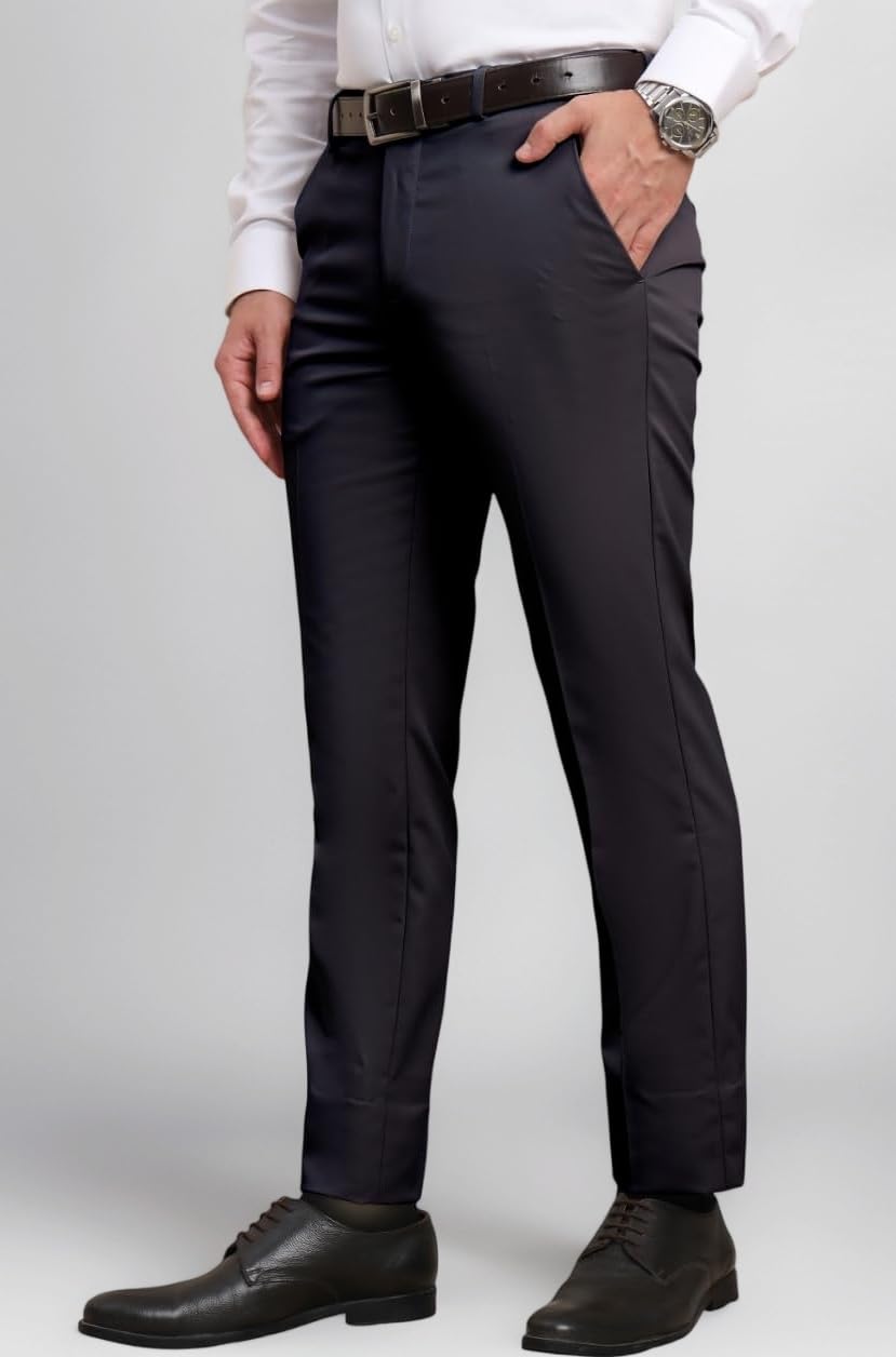 SaintX Men's Premium Stretchable Formal Trouser with Techno Flex Waistband | Slim Fit Pants | Italian Design | Office Wear/Executive Wear