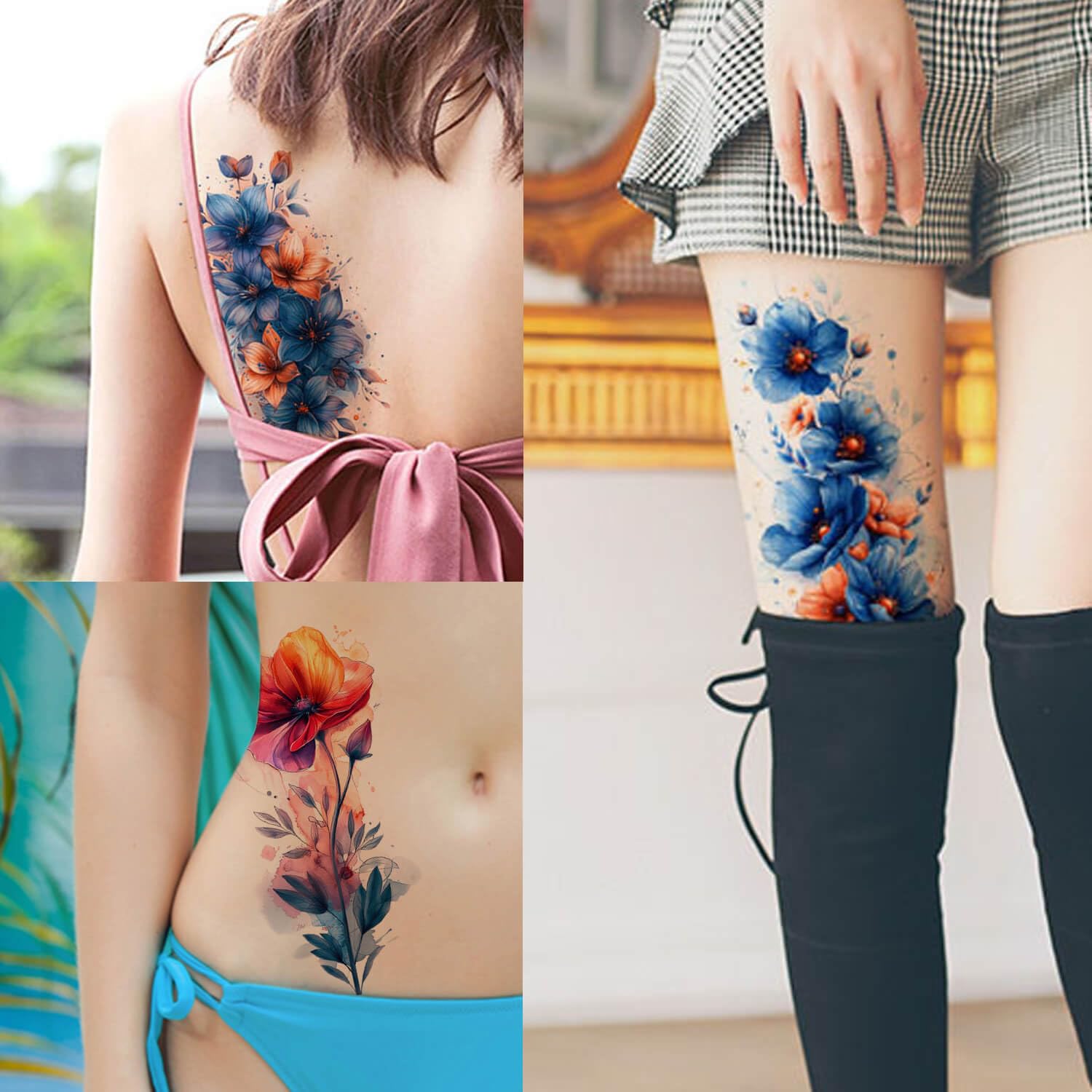 GLARYYEARS Temporary Tattoos for Men 45-Pack Large&Small Fake Tattoos, Long-lasting Flower Floral Butterfly Tattoos - Image 3