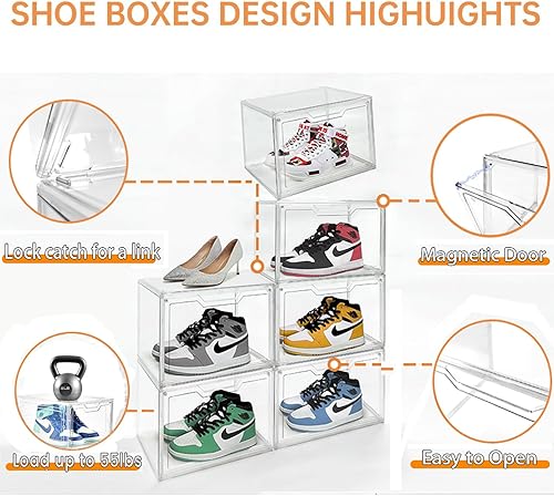 Miniatura 8 de Cajas magnéticas de acrílico transparente para zapatos, caja organizadora y apilable transparente de 360, estuche profesional de exhibición de
