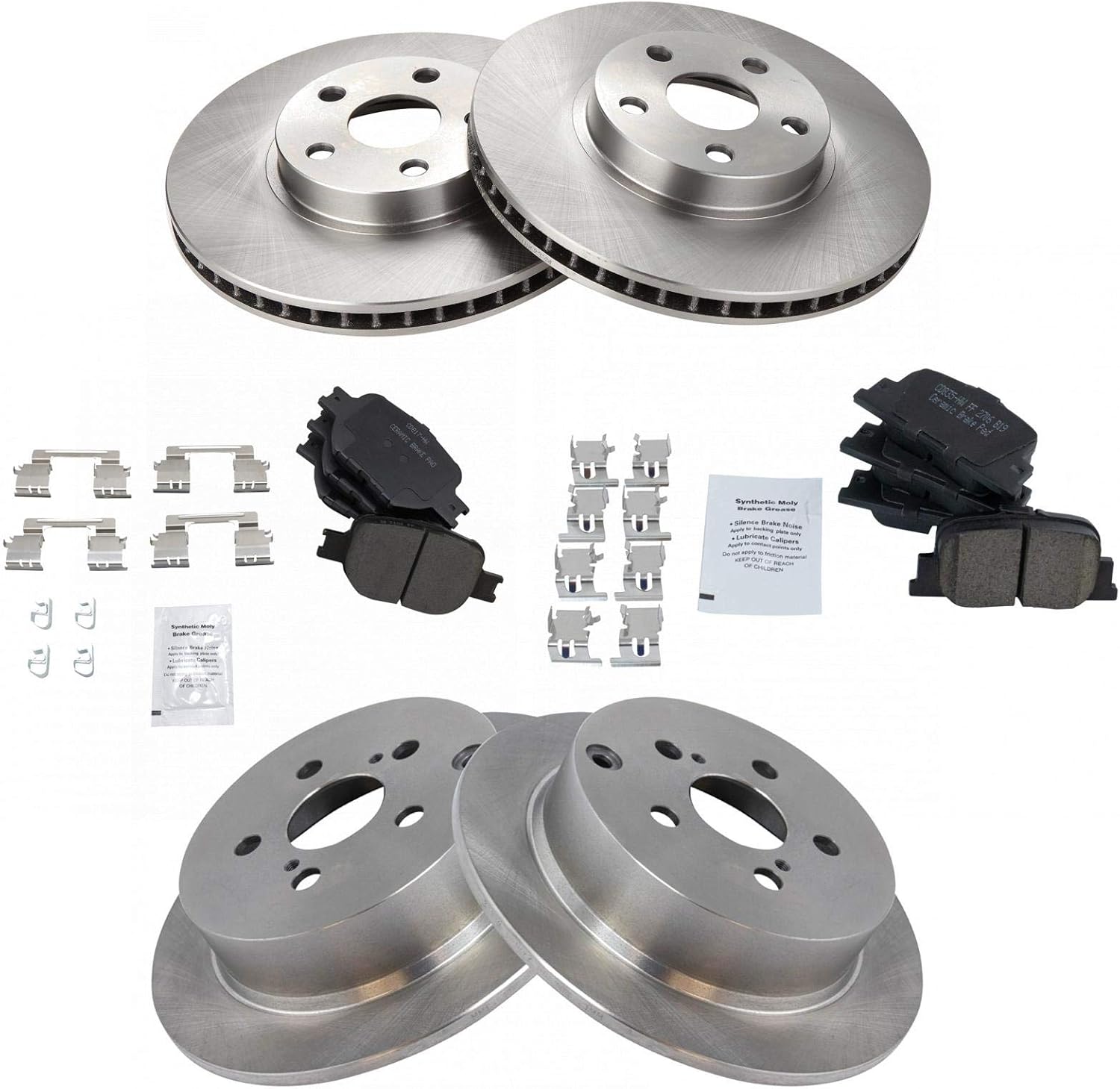 TRQ Front and Rear Brake Pad & Rotor Kit Brake Pads Brake Rotor Ceramic Compatible with 2005-2010 Scion tC