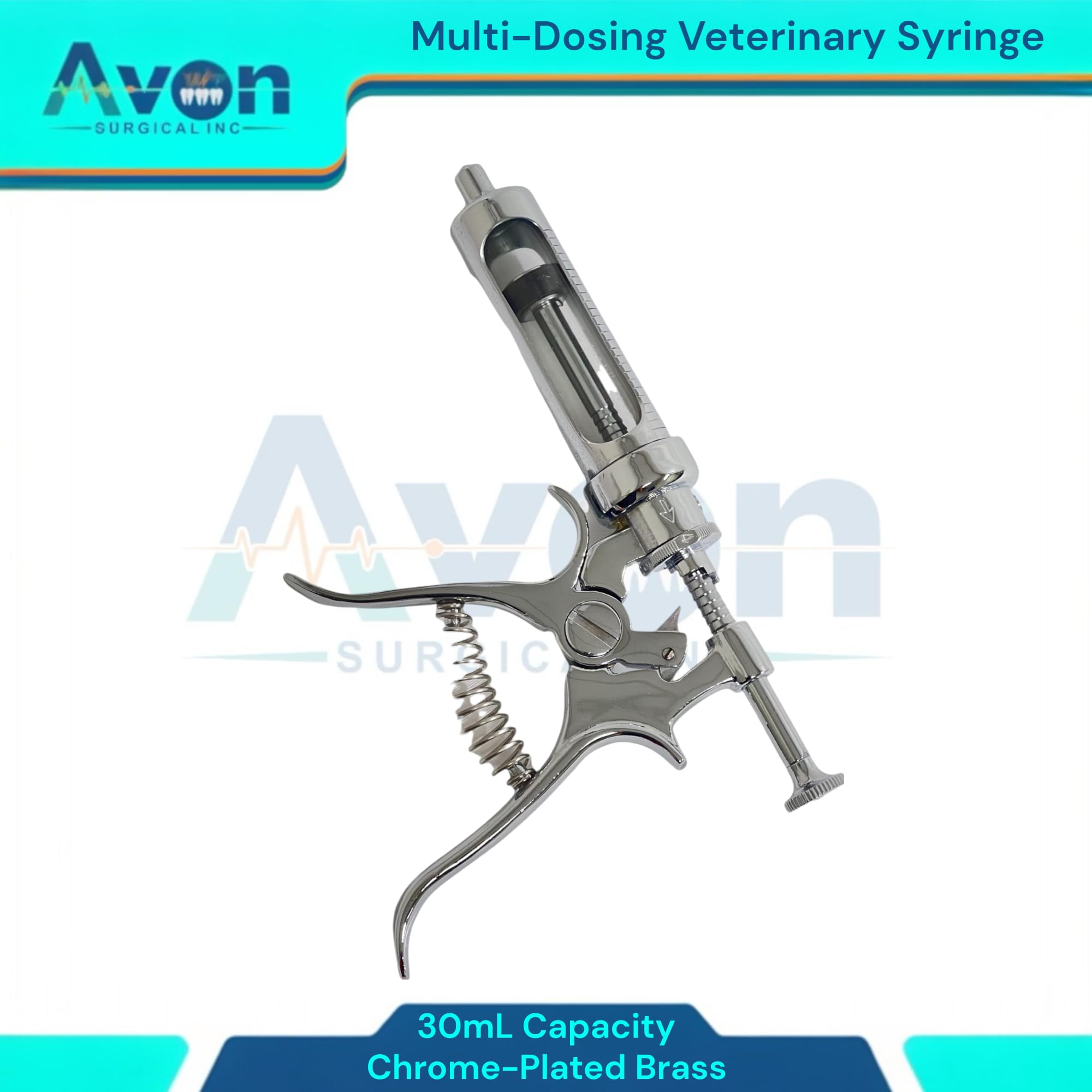 30mL Automatic Multidosage Syringe for Livestock, Horses, Cows, and More - Veterinary Hauptner Syringe - Chrome - with Storage Case