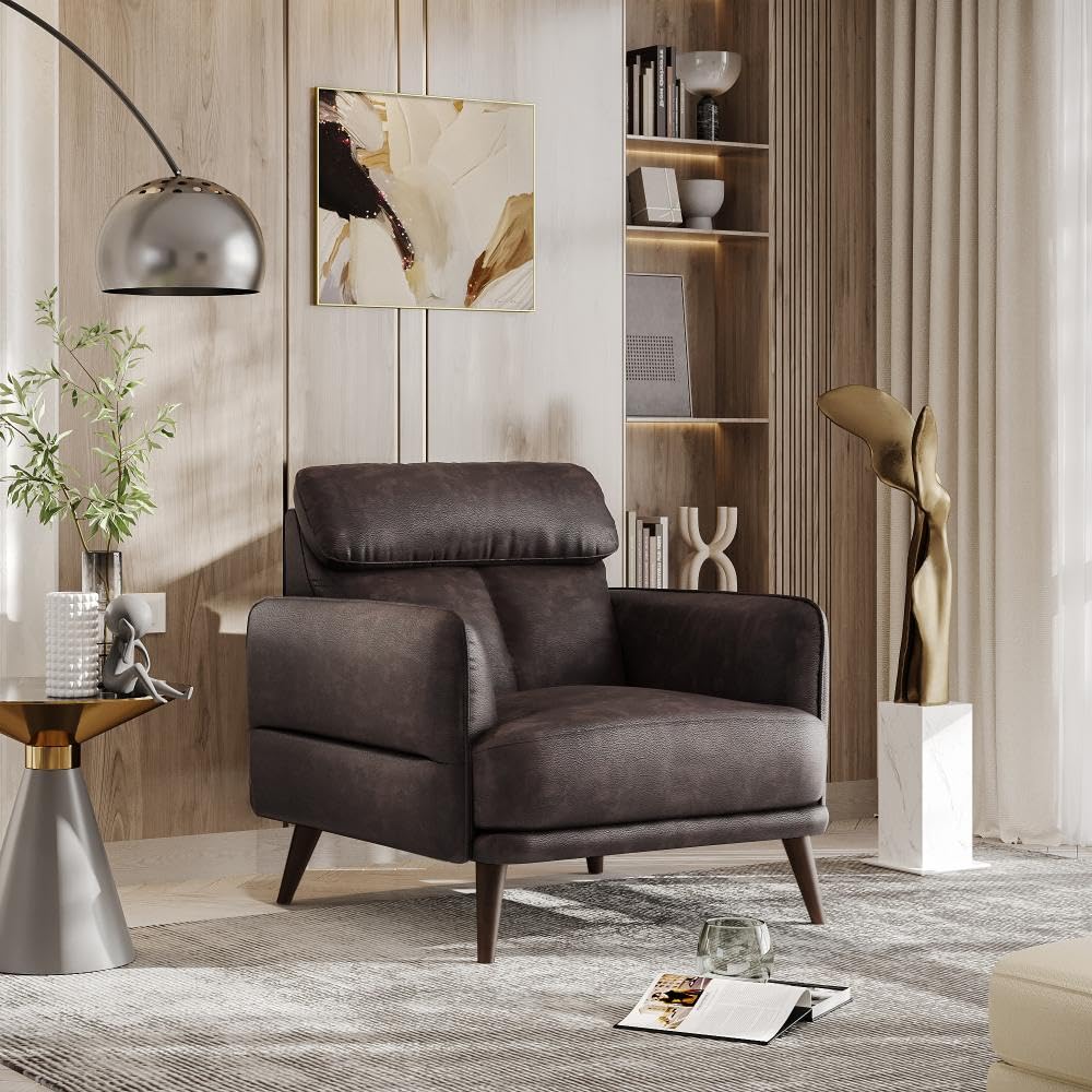 Wakefit Sofa Set | 5 Year Warranty | Sofa 1 Seater, 1 Seater Sofa for Living Room, Wooden Sofa Set, Single Seater - Azores(Robin : Brown)